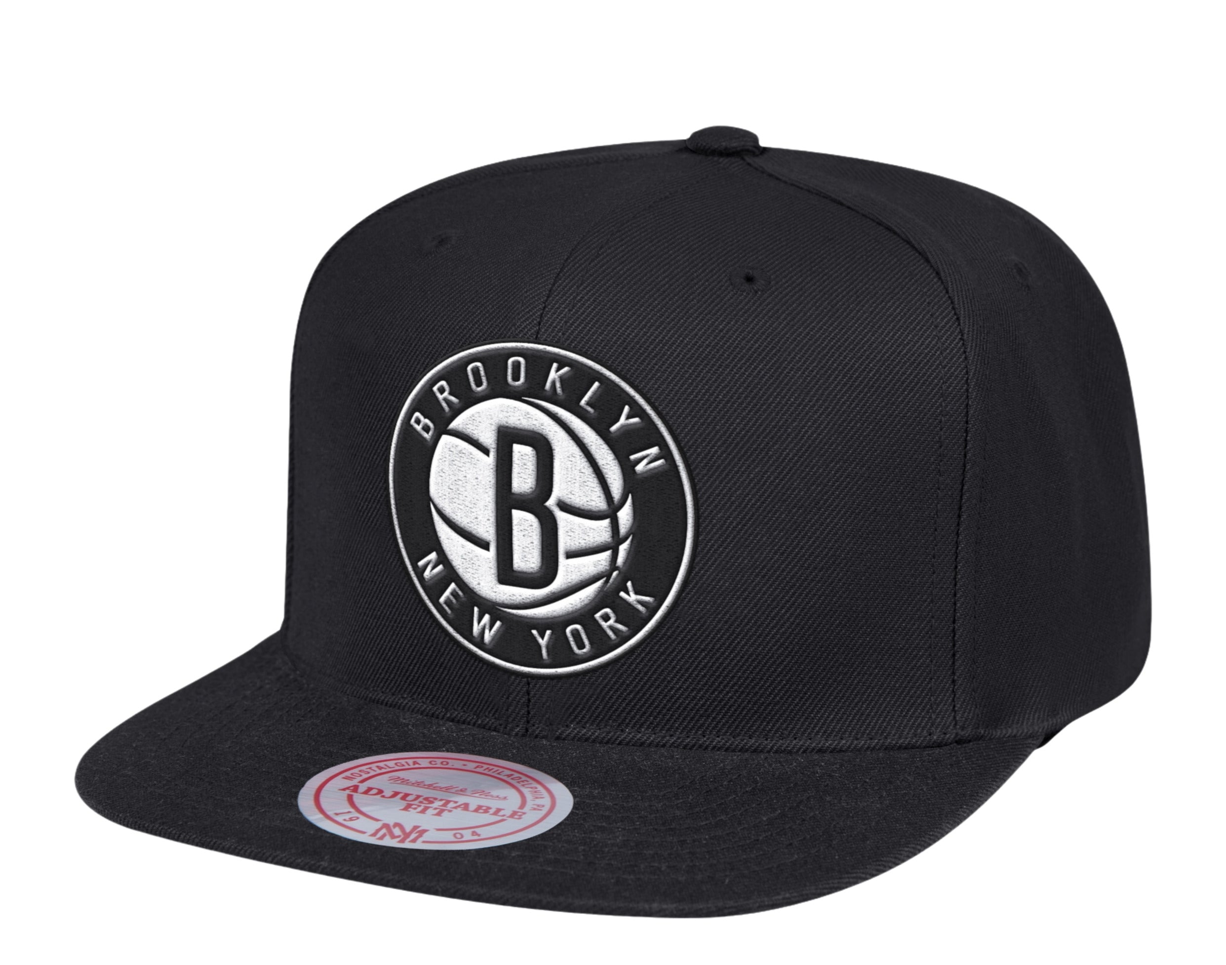 MITCHELL & NESS Men'S Black, White Brooklyn Nets Snapback Adjustable Hat Black,White