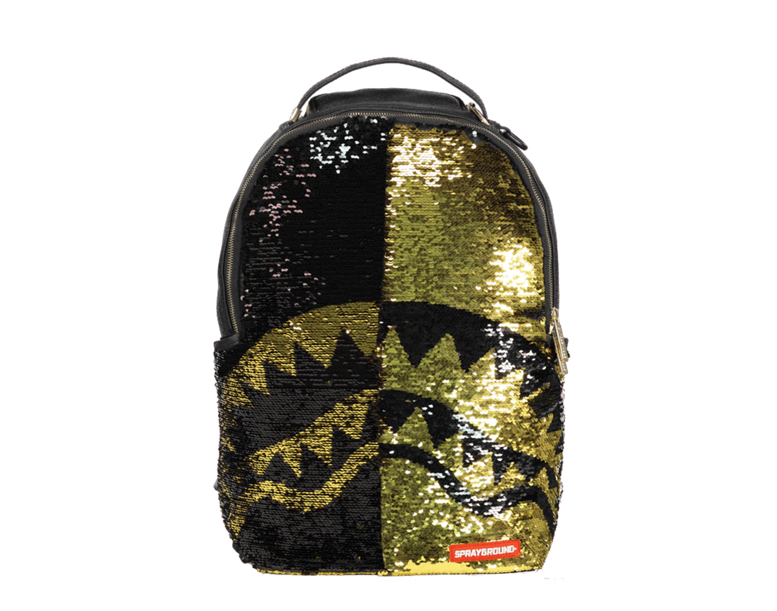 sprayground backpack limited edition sequin shark gold/black interchangeable