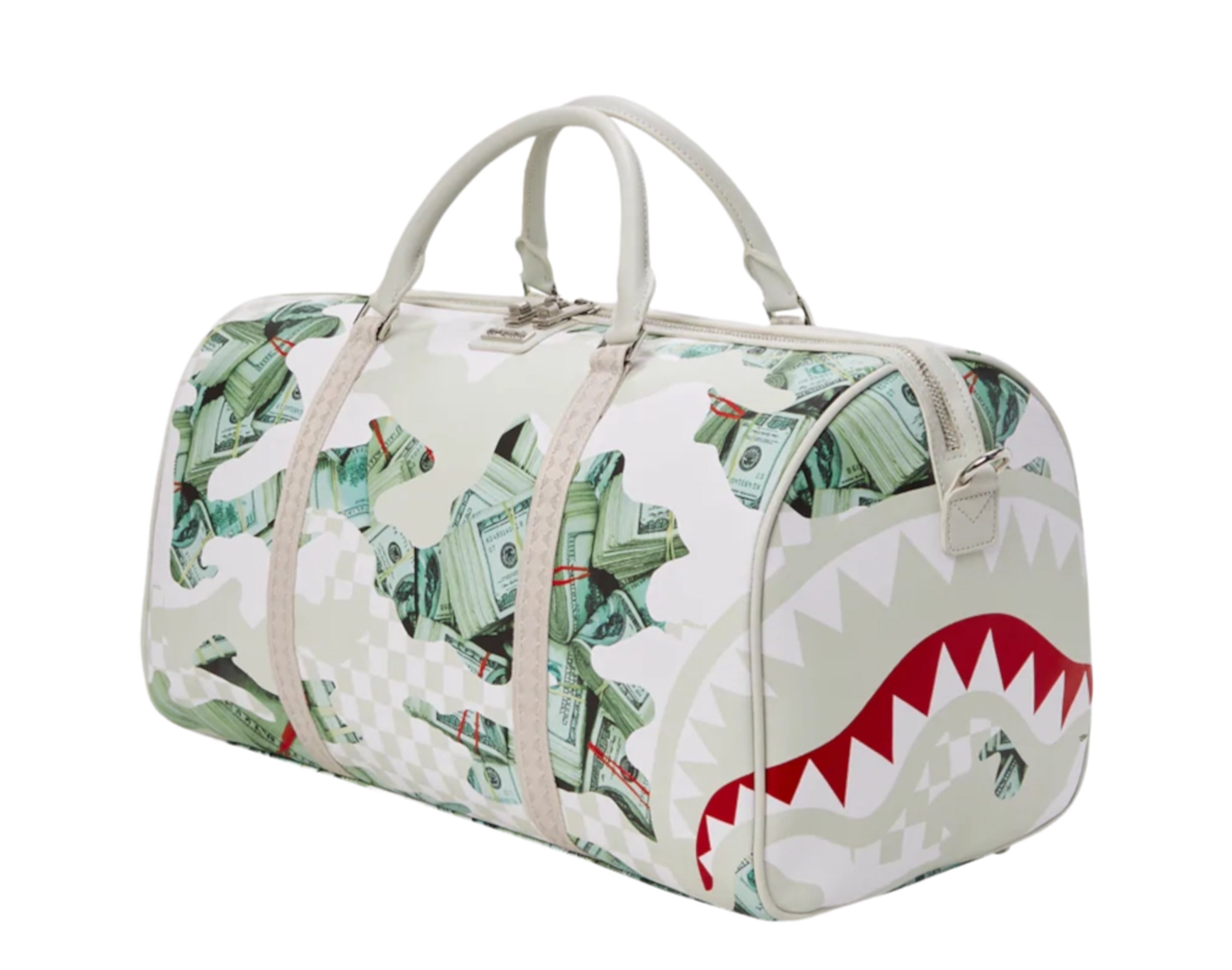 Gray Sprayground Shark Duffle Bag