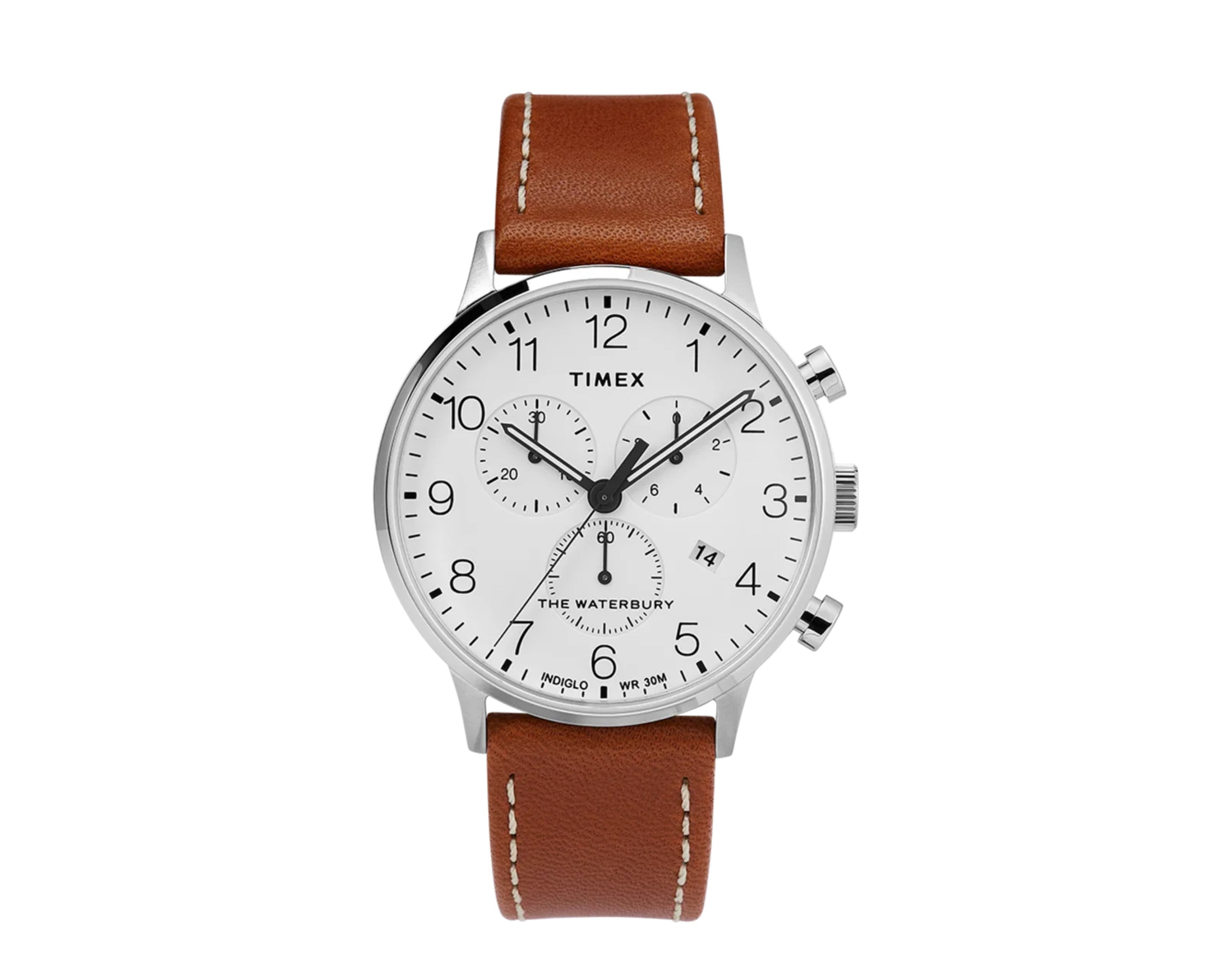 Waterbury linear chronograph clearance 45mm leather strap watch