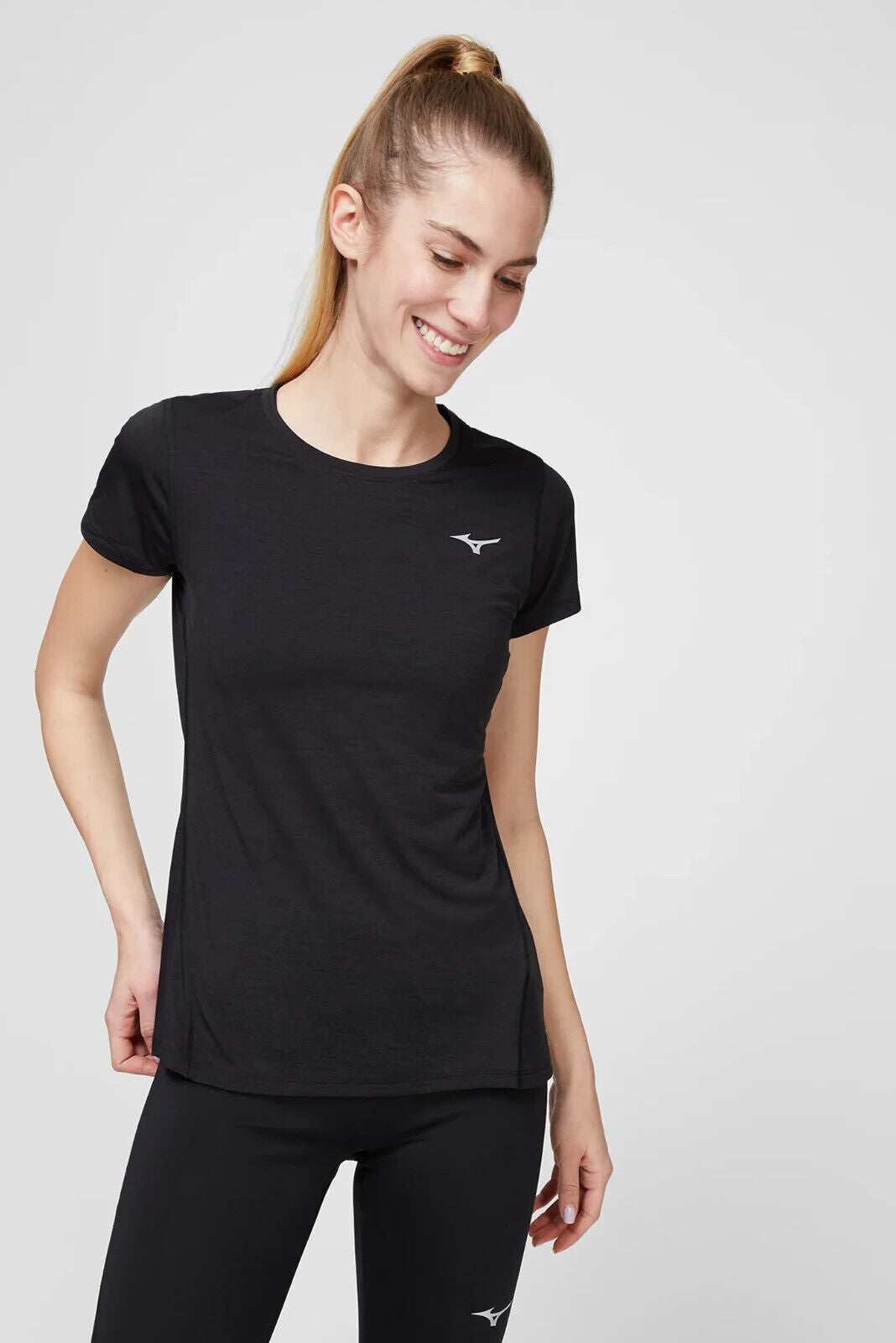 Mizuno Impulse Core T-Shirt Women Black DryLite Crew Neck Running Tee