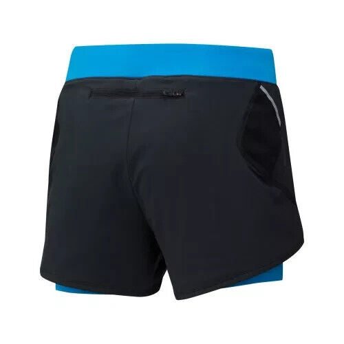 Mizuno Mujin 4.5 Running Shorts Women Black Blue 2-In-1 Elastic Waist