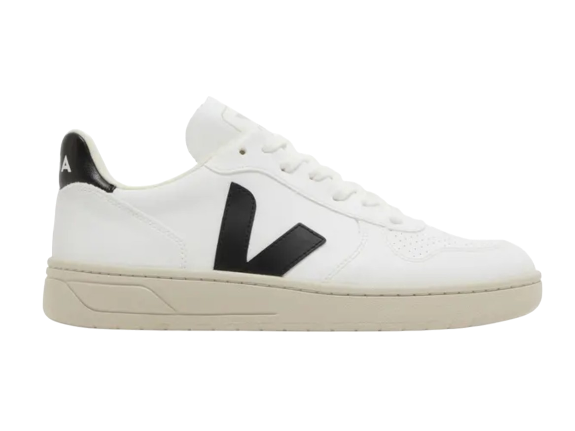 Veja V-10 VX0702901B Sneaker Men's White Black Leather Comfort Casual Shoes