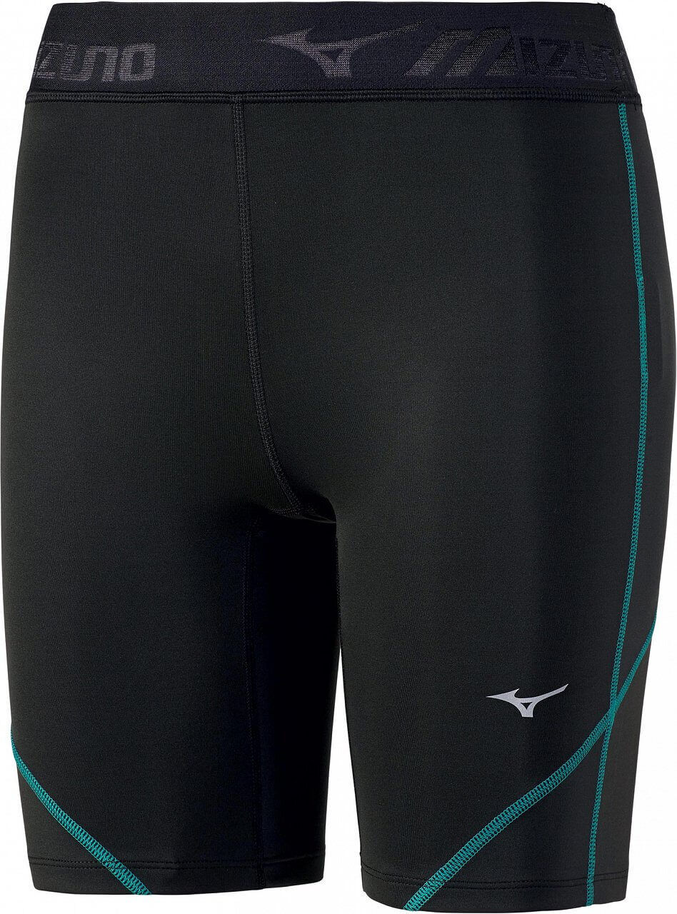 Mizuno Impulse Core Mid Tights Women Black Zip Pocket Running Shorts