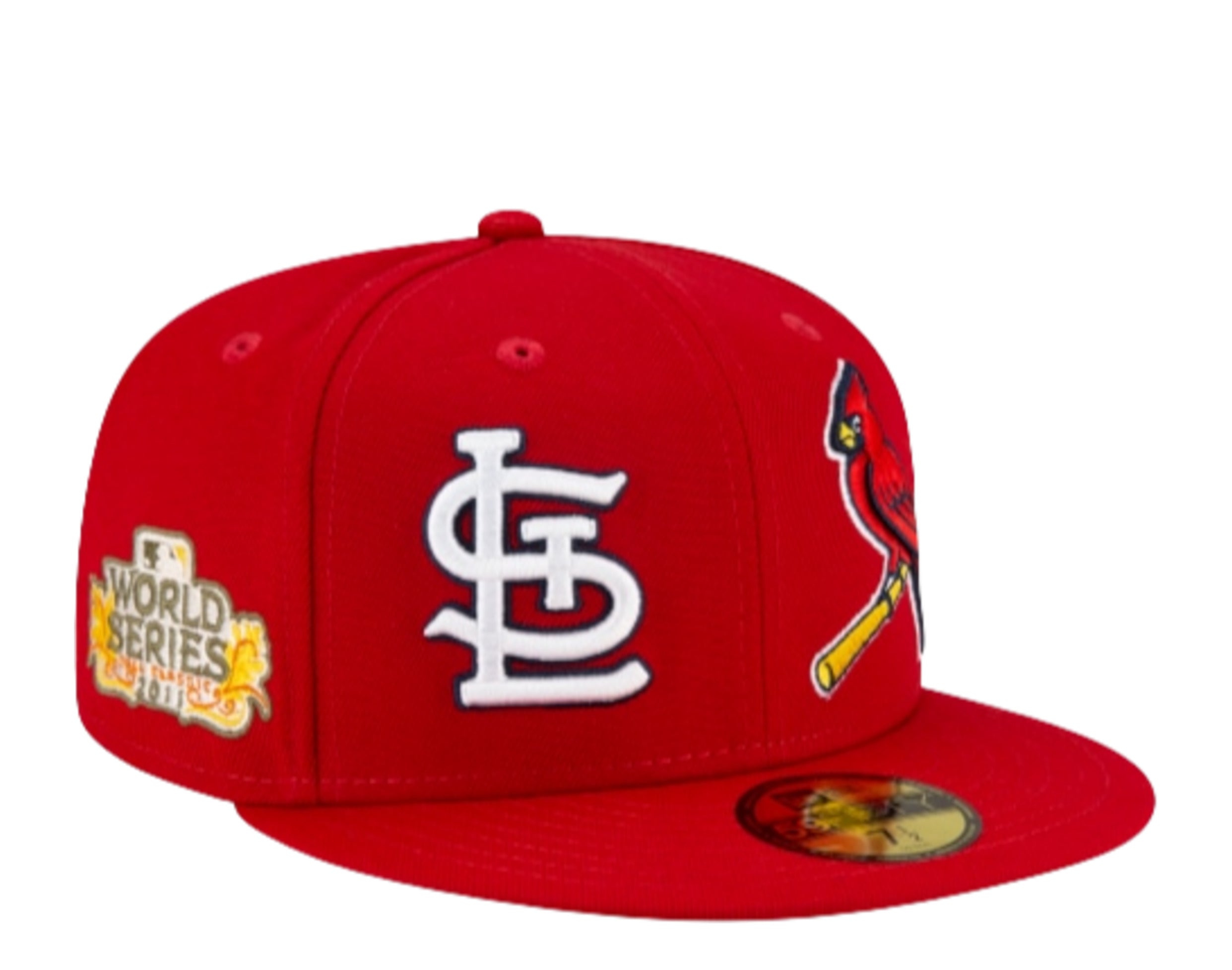 ST LOUIS CARDINALS 5950 FITTED CREAM BALLCAPS SIDE 2011 WORLD SERIES PATCH  — Hats N Stuff