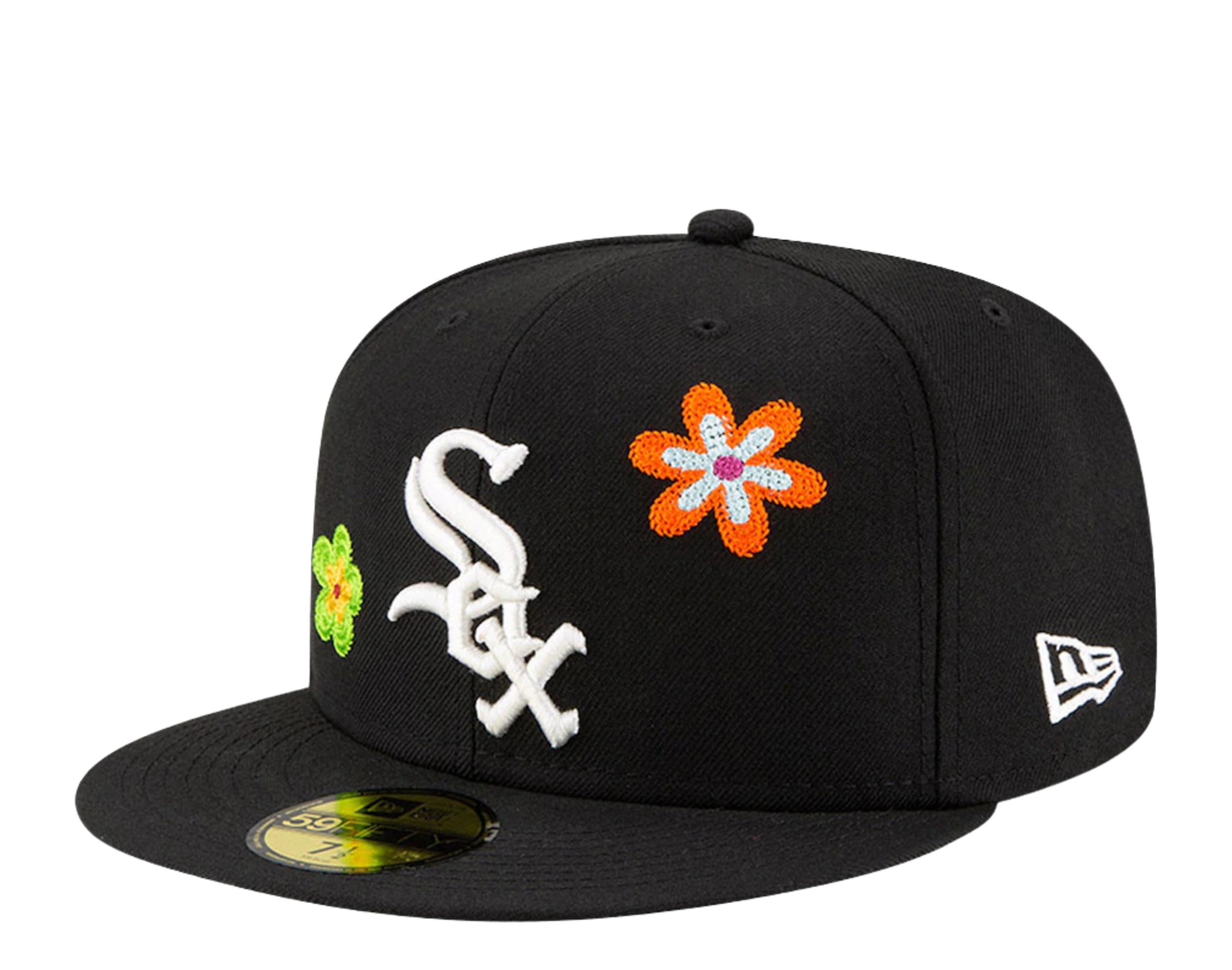 New Era 59Fifty MLB Chicago White Sox Chain Stitch Floral Fitted Hat W/ Pink Undervisor