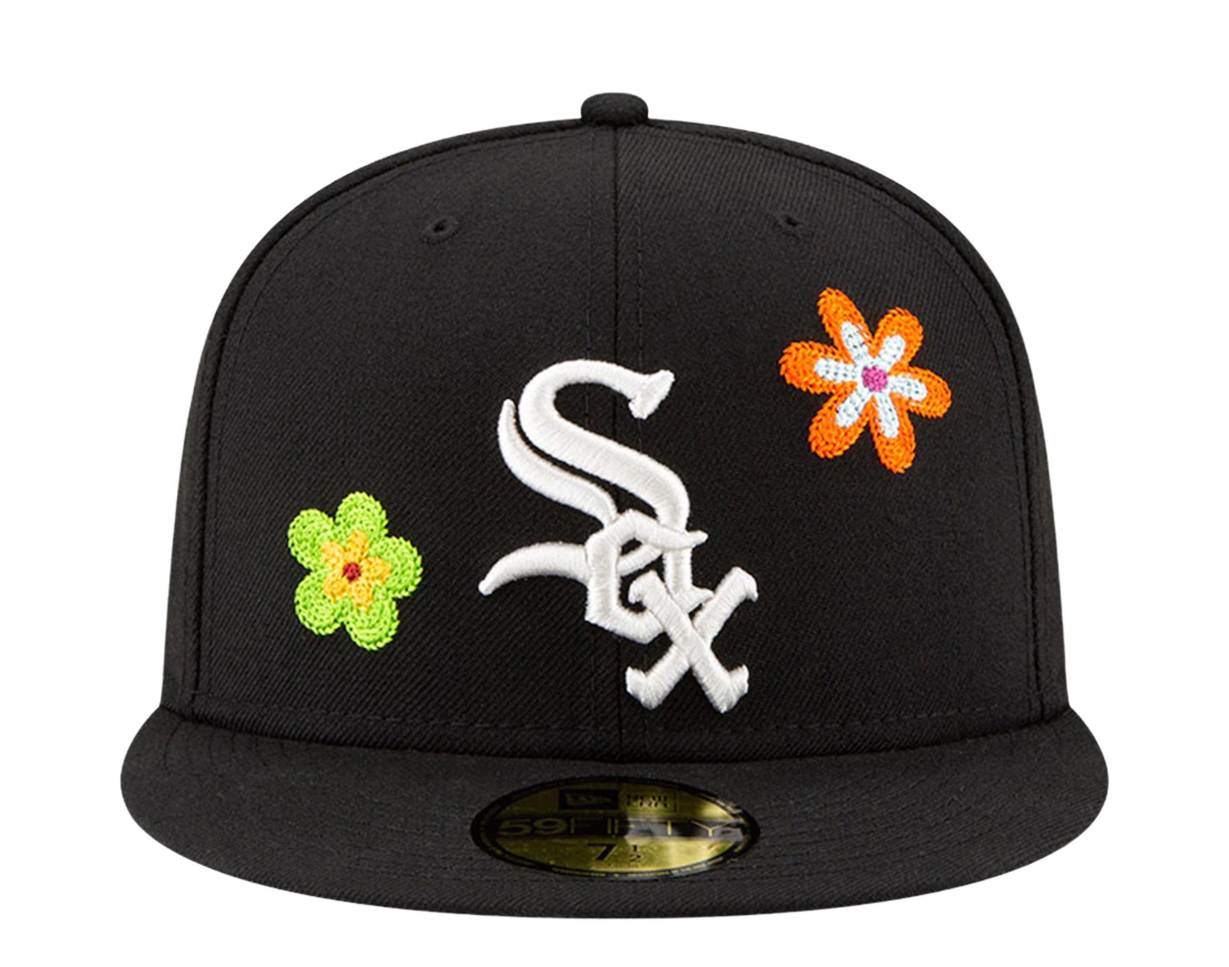 New Era 59Fifty MLB Chicago White Sox Chain Stitch Floral Fitted Hat W/ Pink Undervisor