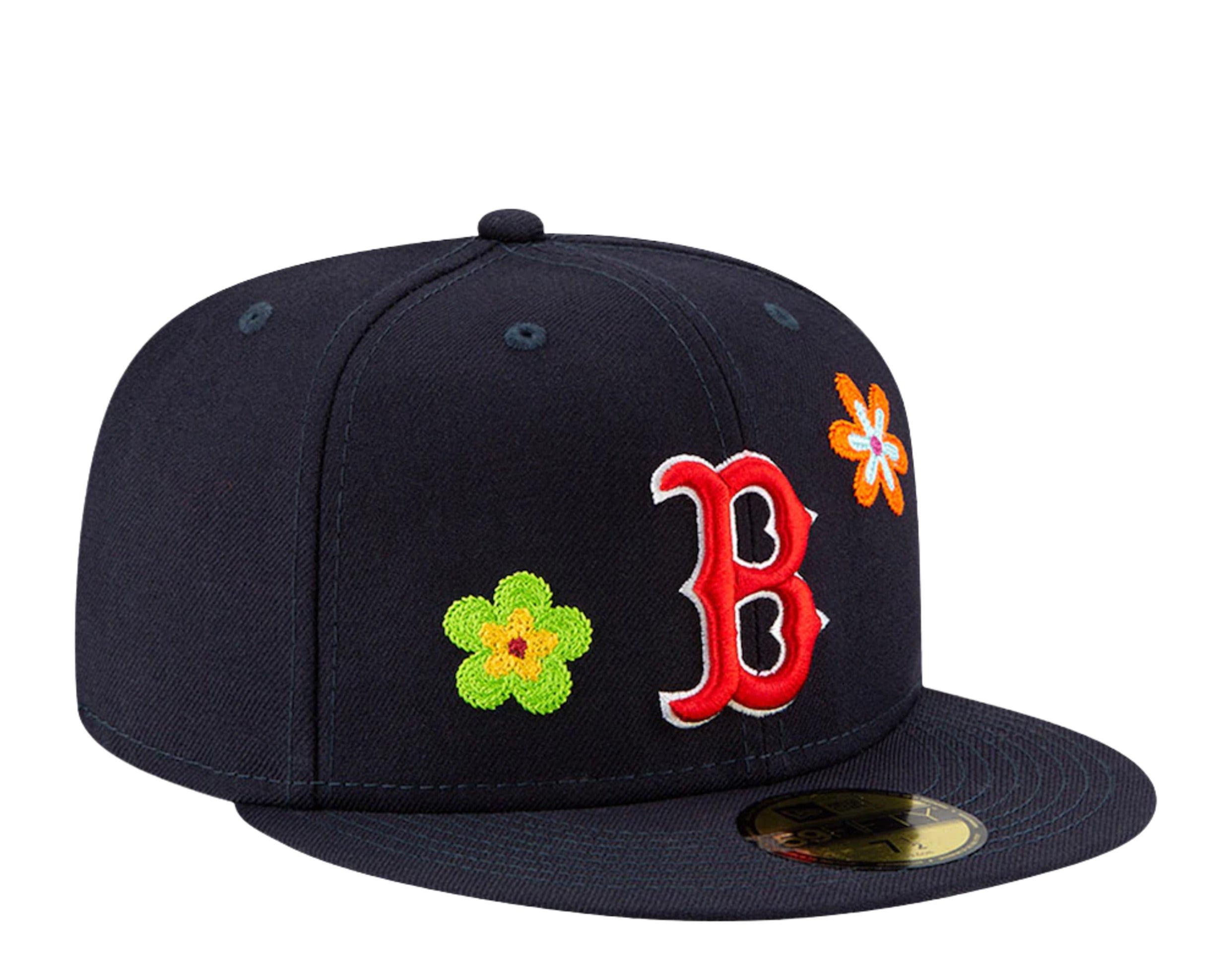 New Era 59Fifty MLB Boston Red Sox Chain Stitch Floral Fitted Hat W/ Pink Undervisor