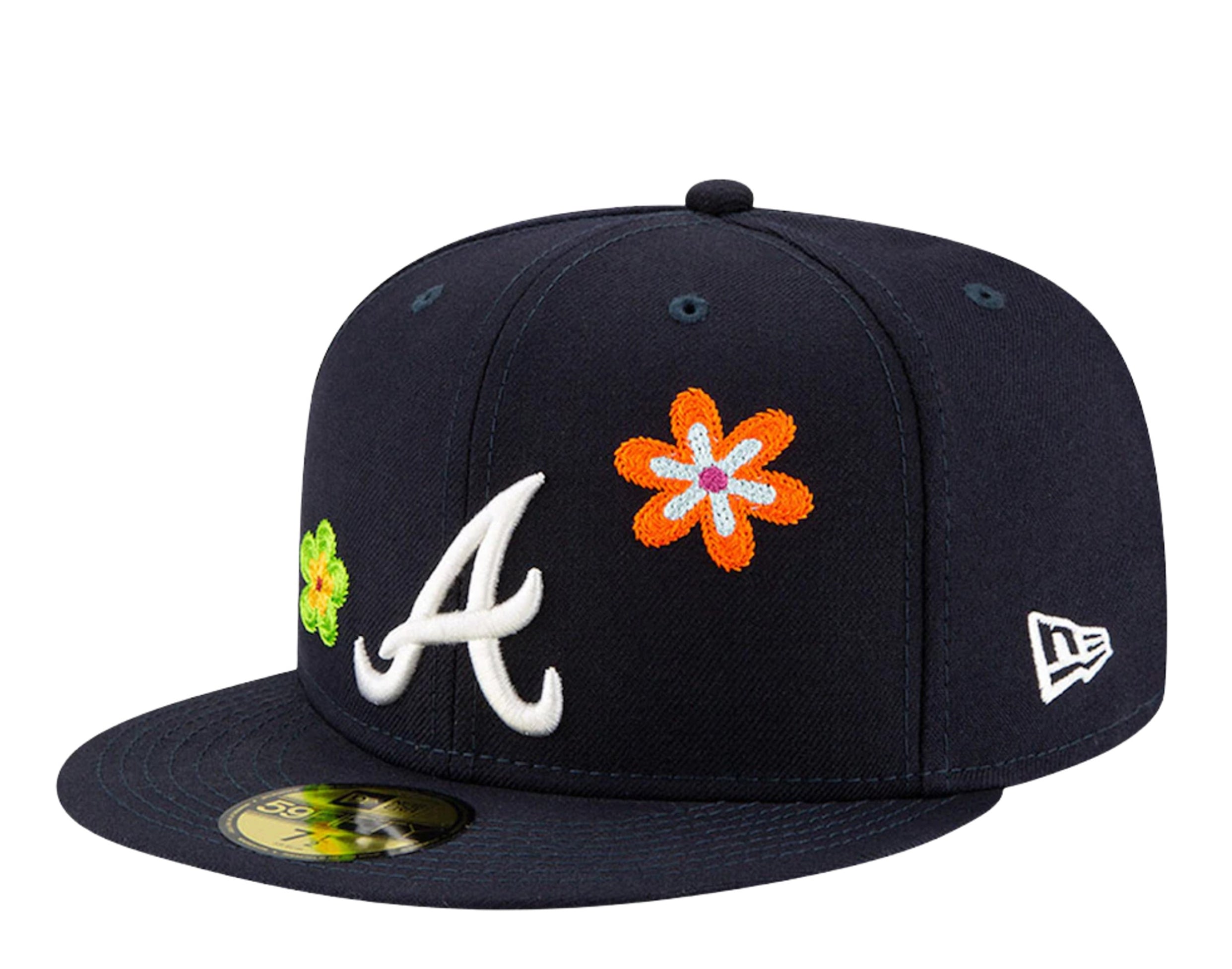 New Era 59Fifty MLB Atlanta Braves Chain Stitch Floral Fitted Hat W/ Pink Undervisor