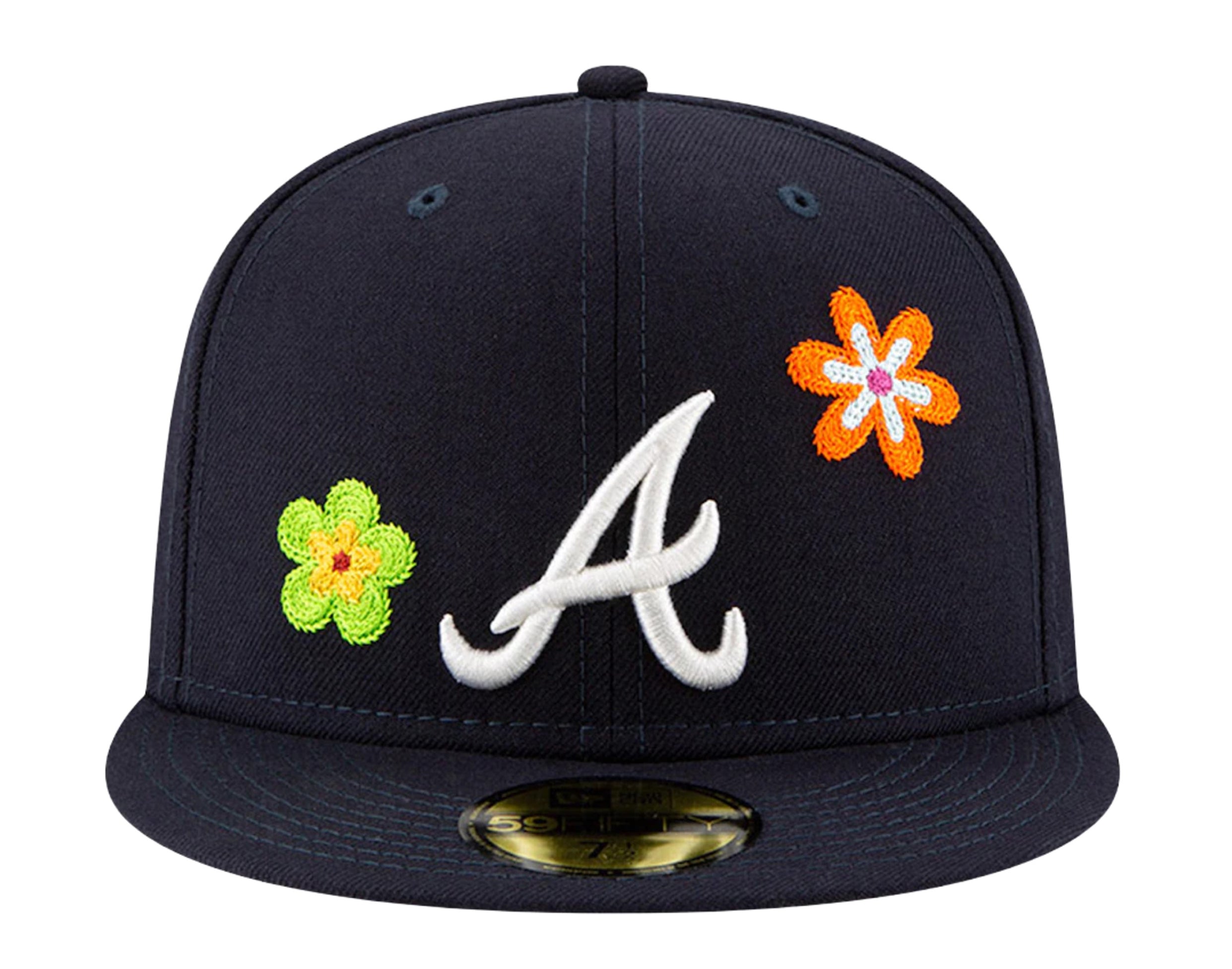 New Era 59Fifty MLB Atlanta Braves Chain Stitch Floral Fitted Hat W/ Pink Undervisor