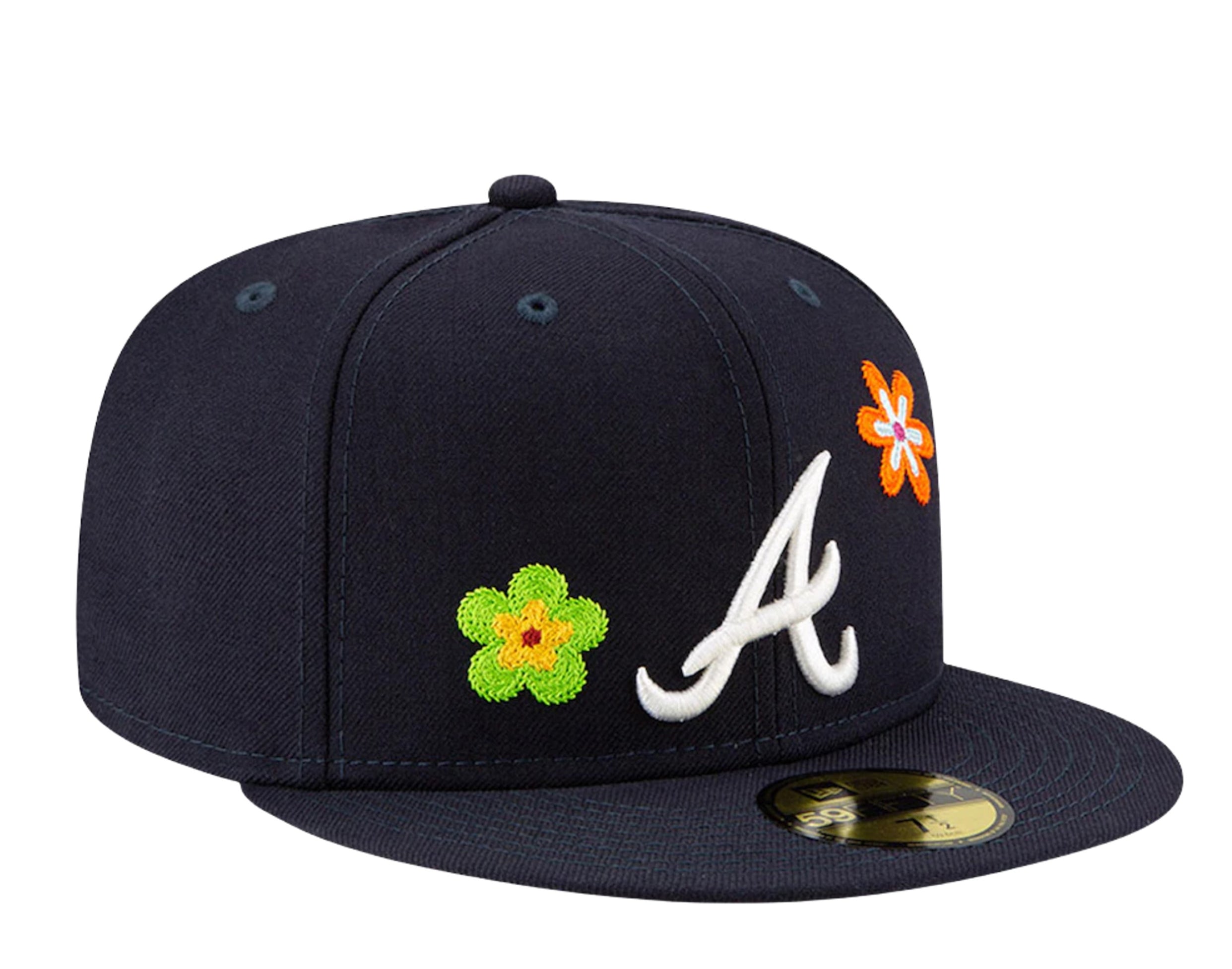 New Era 59Fifty MLB Atlanta Braves Chain Stitch Floral Fitted Hat W/ Pink Undervisor