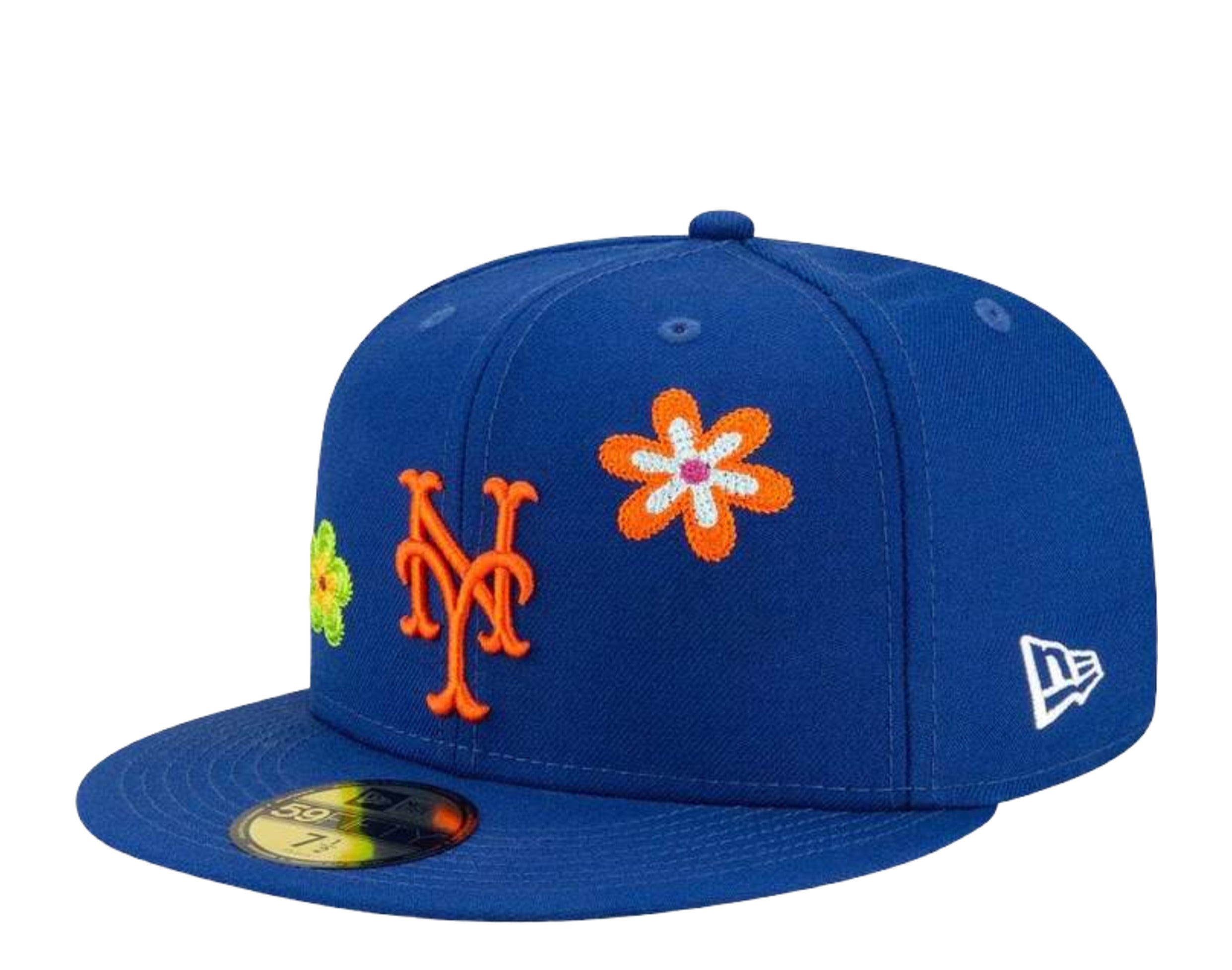 New Era 59Fifty MLB New York Mets Chain Stitch Floral Fitted Hat W/ Pink Undervisor