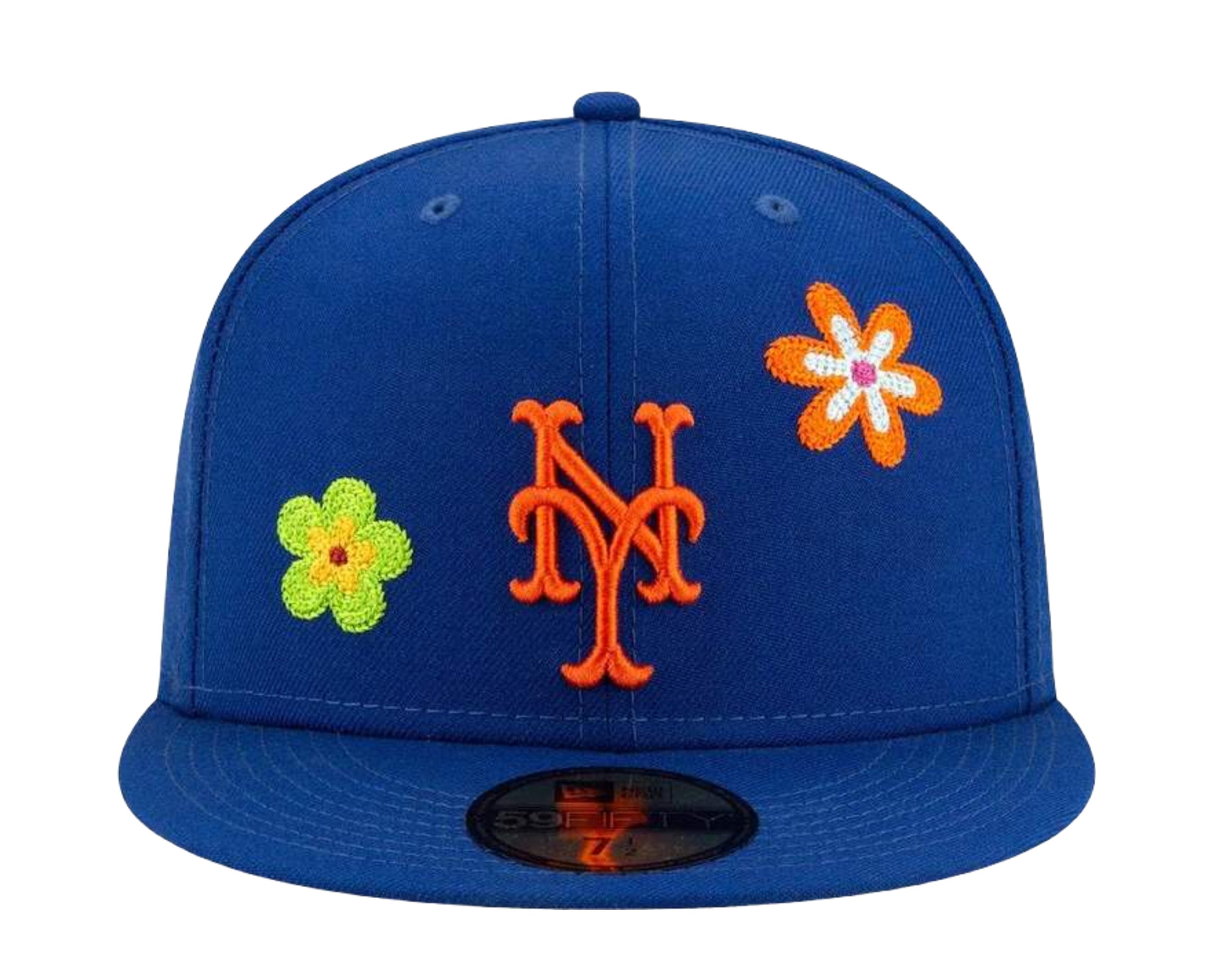 New Era 59Fifty MLB New York Mets Chain Stitch Floral Fitted Hat W/ Pink Undervisor