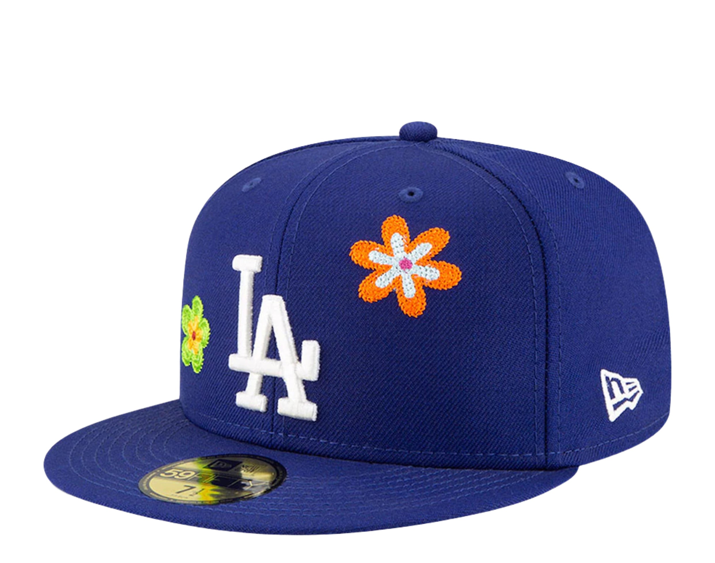 New Era 59Fifty MLB Los Angeles Dodgers Chain Stitch Floral Fitted Hat W/ Pink Undervisor