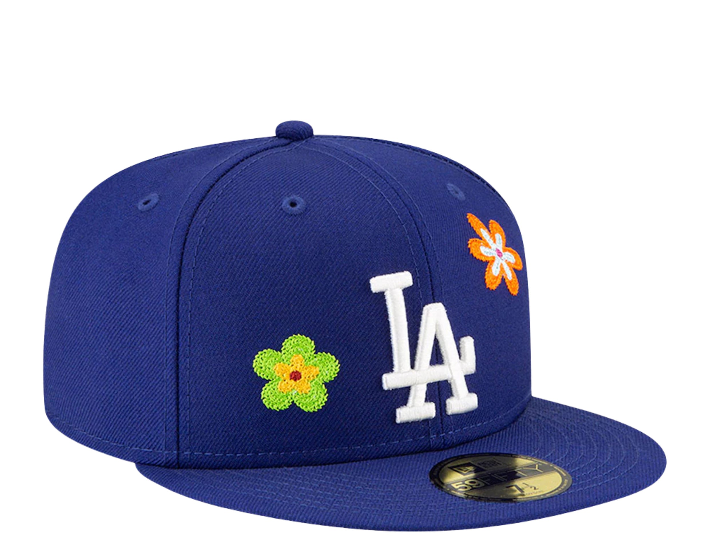 New Era 59Fifty MLB Los Angeles Dodgers Chain Stitch Floral Fitted Hat W/ Pink Undervisor