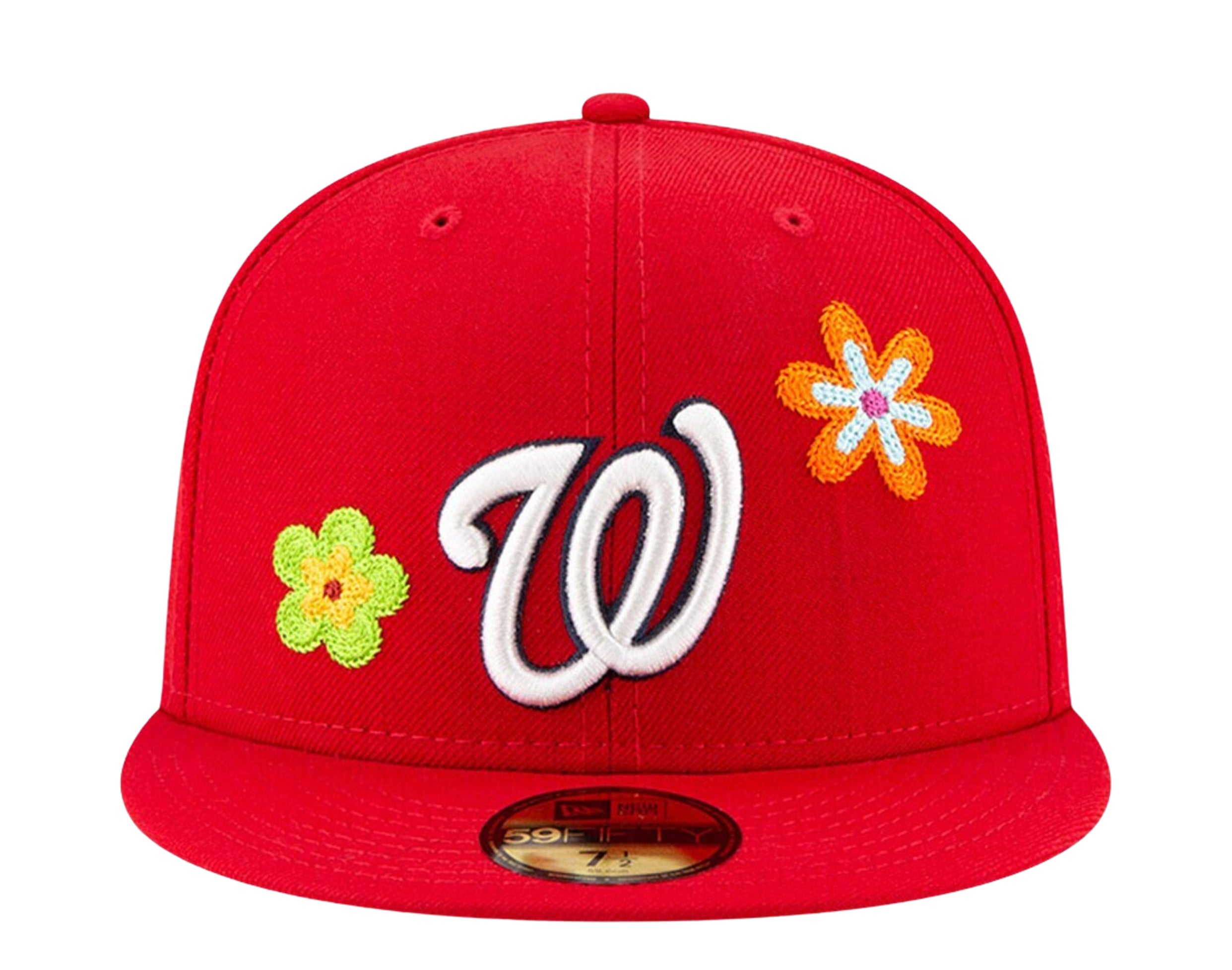 New Era 59Fifty MLB Washington Nationals Chain Stitch Floral Fitted Hat W/ Pink Undervisor