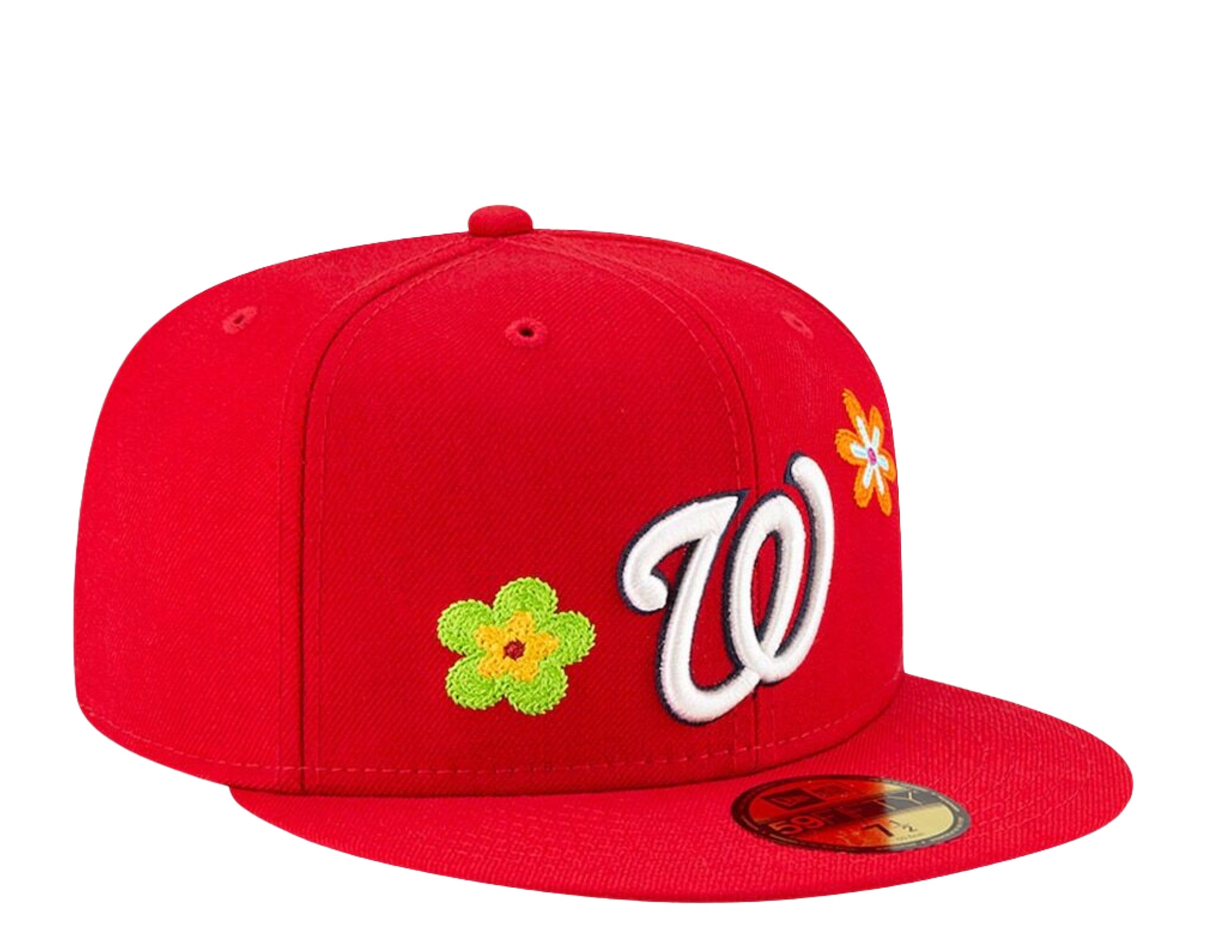 New Era Washington Nationals Chain Stitch Floral 59FIFTY Fitted Cap in Red — Major