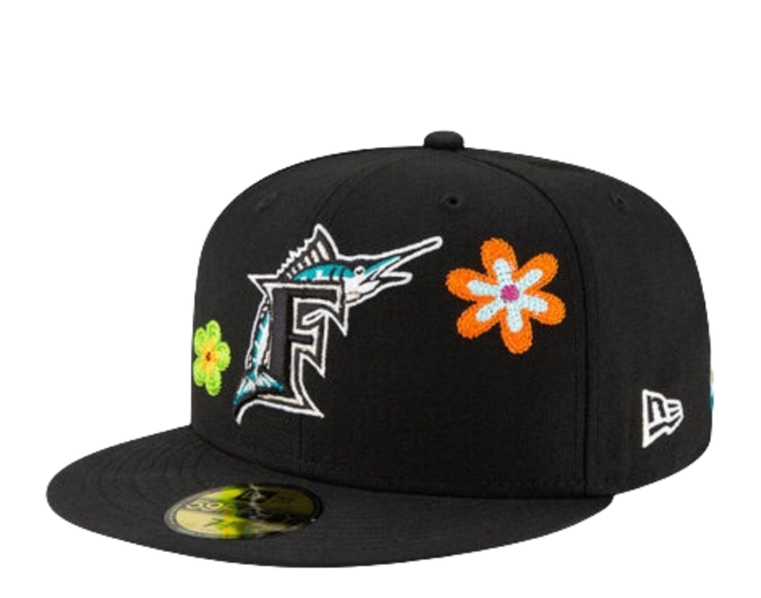 New Era 59Fifty MLB Florida Marlins Chain Stitch Floral Fitted Hat W/ Pink Undervisor