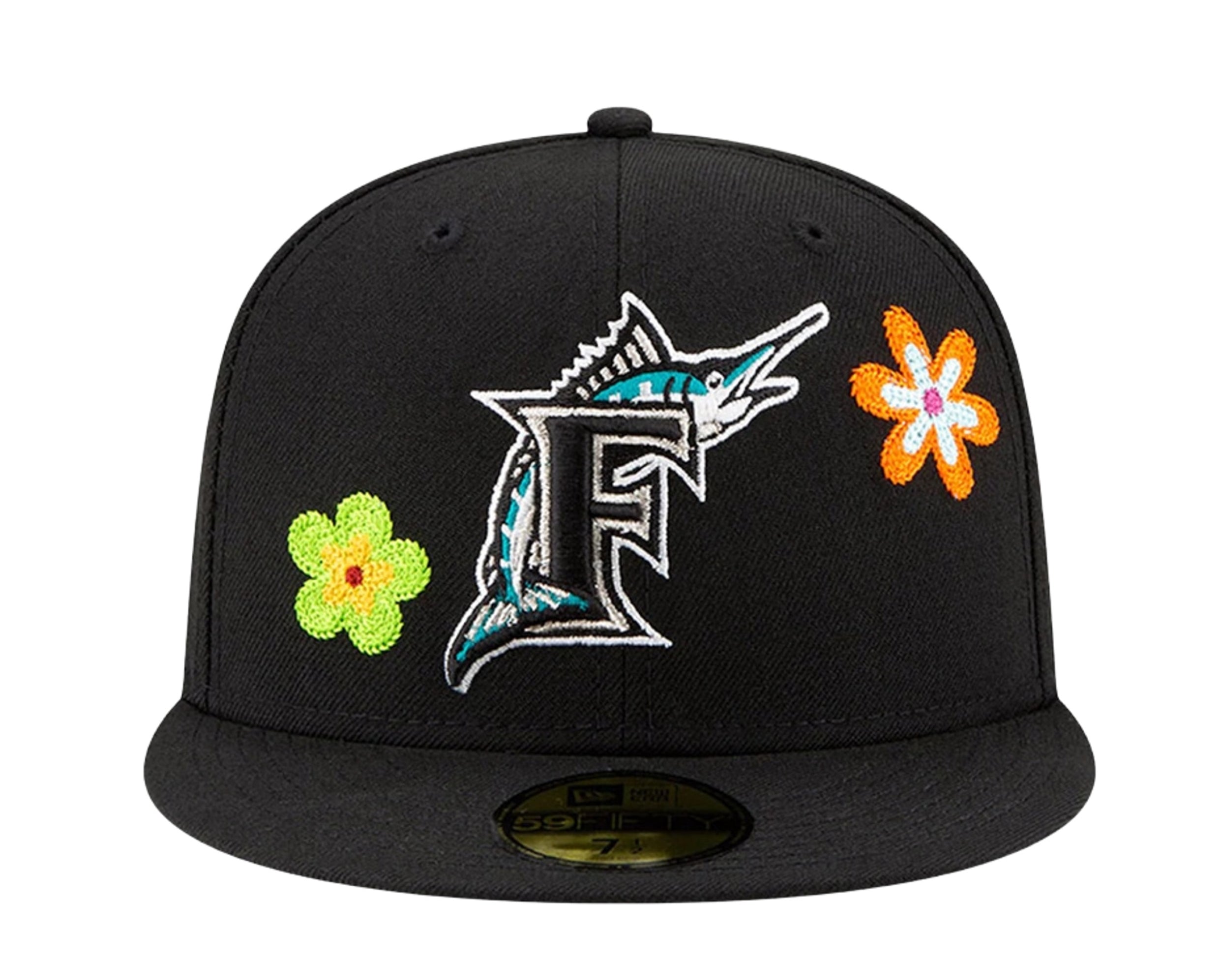 New Era 59Fifty MLB Florida Marlins Chain Stitch Floral Fitted Hat W/ Pink Undervisor