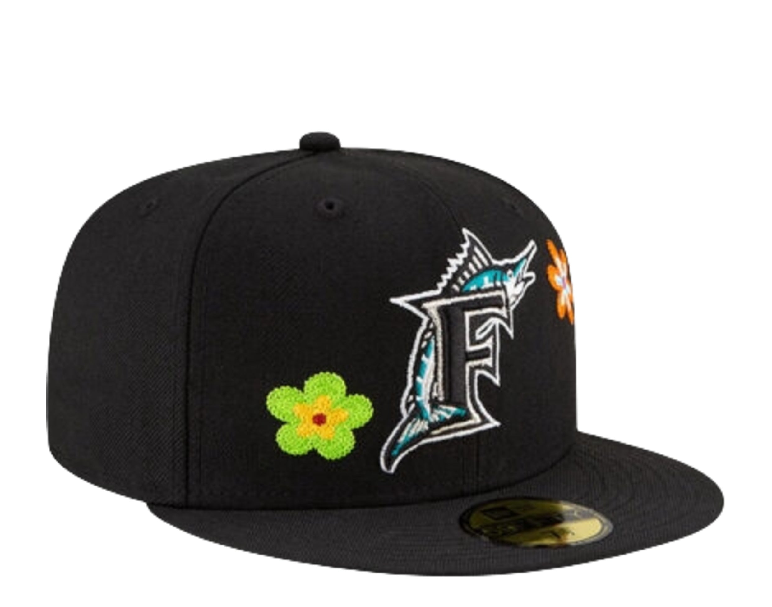 New Era 59Fifty MLB Florida Marlins Chain Stitch Floral Fitted Hat W/ Pink Undervisor