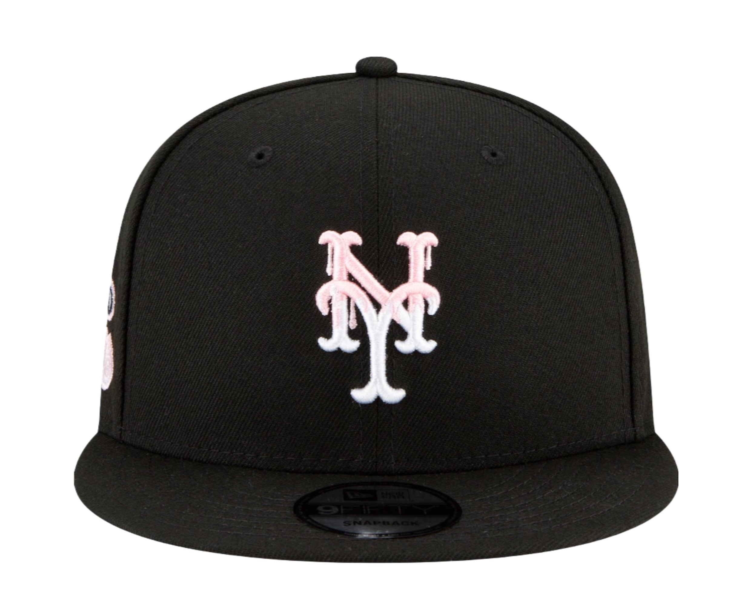 New Era 9Fifty New York Mets Pink Drip Logo Snapback Cap - Black/Pink