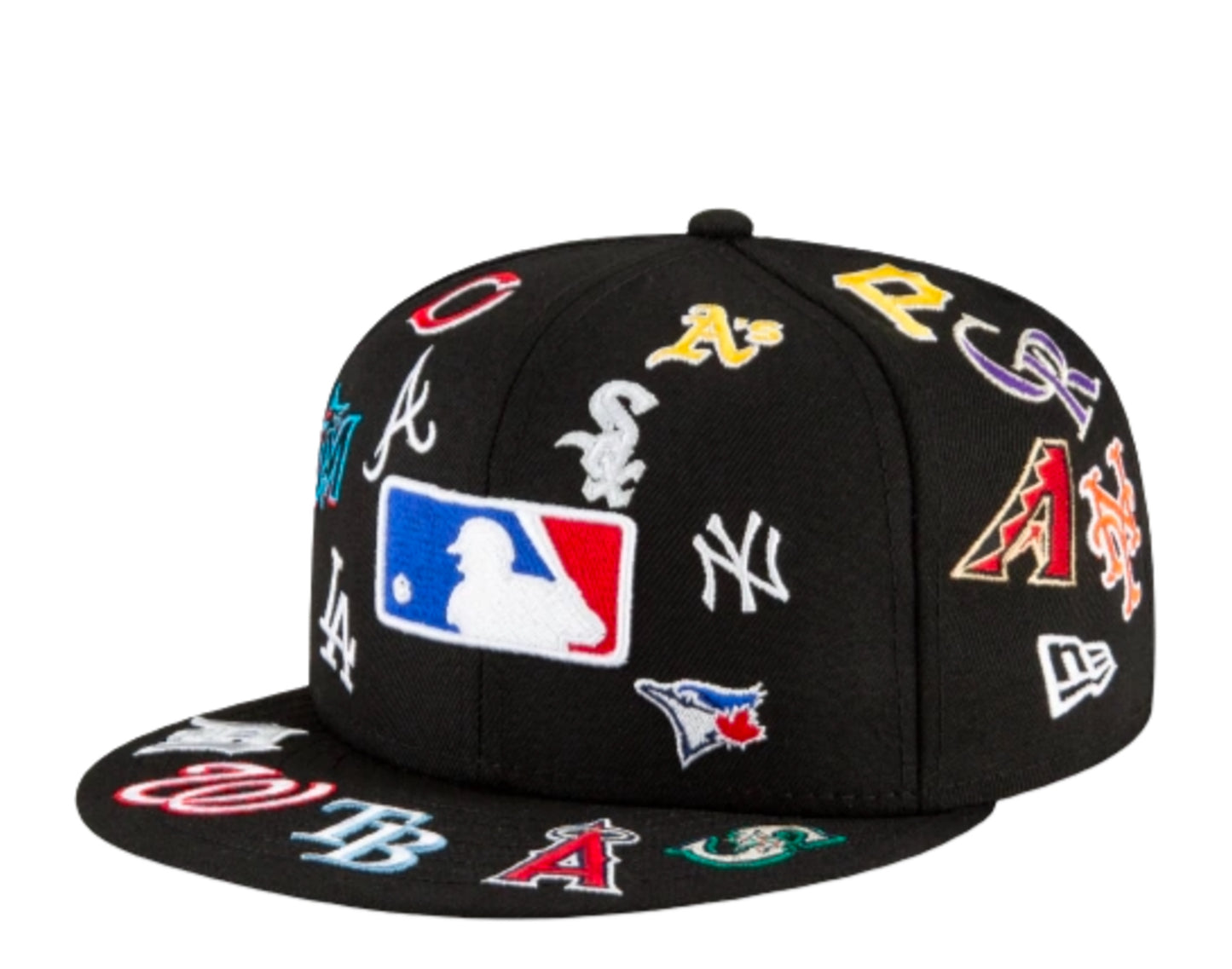 Men's New Era Black MLB Allover Team Logo 59FIFTY Fitted Hat