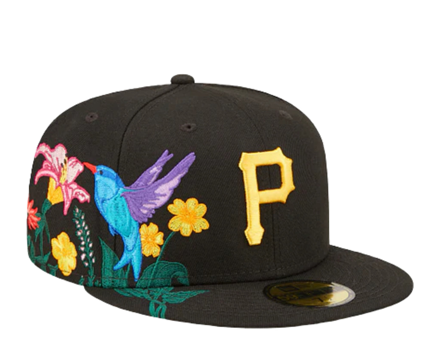 Pittsburgh Pirates New Era All Black/Gray Bottom With Blooming Flowers On  Side 59FIFTY Fitted Hat