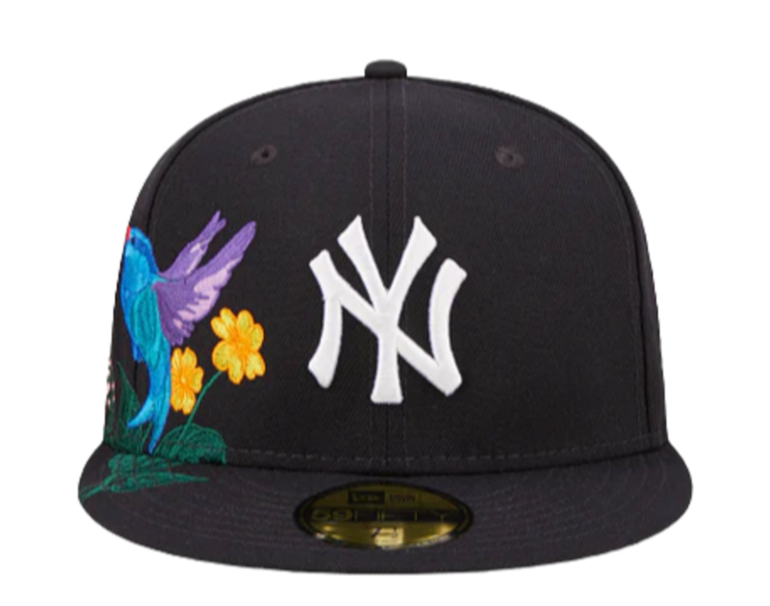 Florida Marlins New Era All Black/Gray Bottom With Blooming Flowers On Side  59FIFTY Fitted Hat