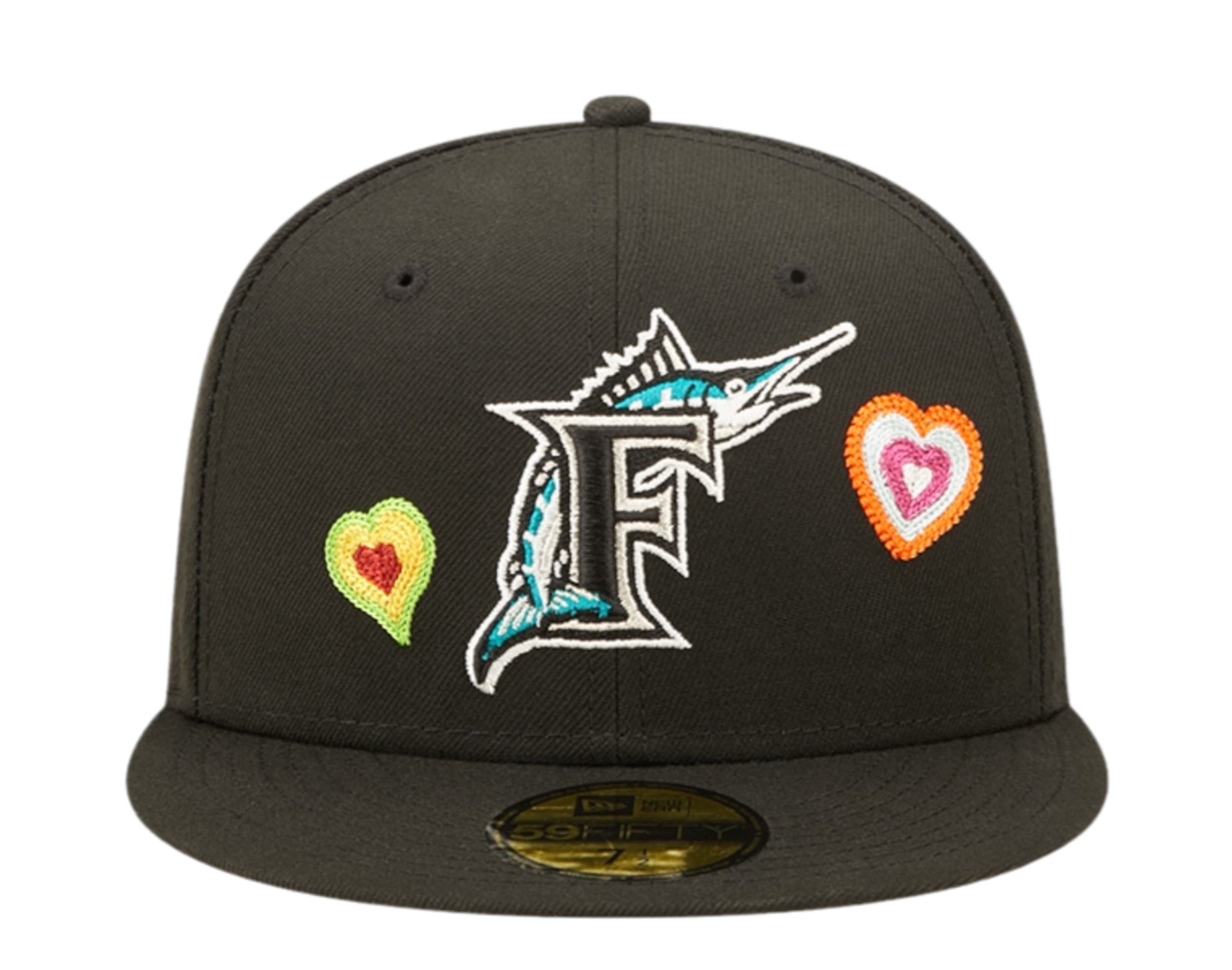 New Era 59Fifty MLB Florida Marlins Chain Stitch Heart Fitted Hat W/ Pink Undervisor