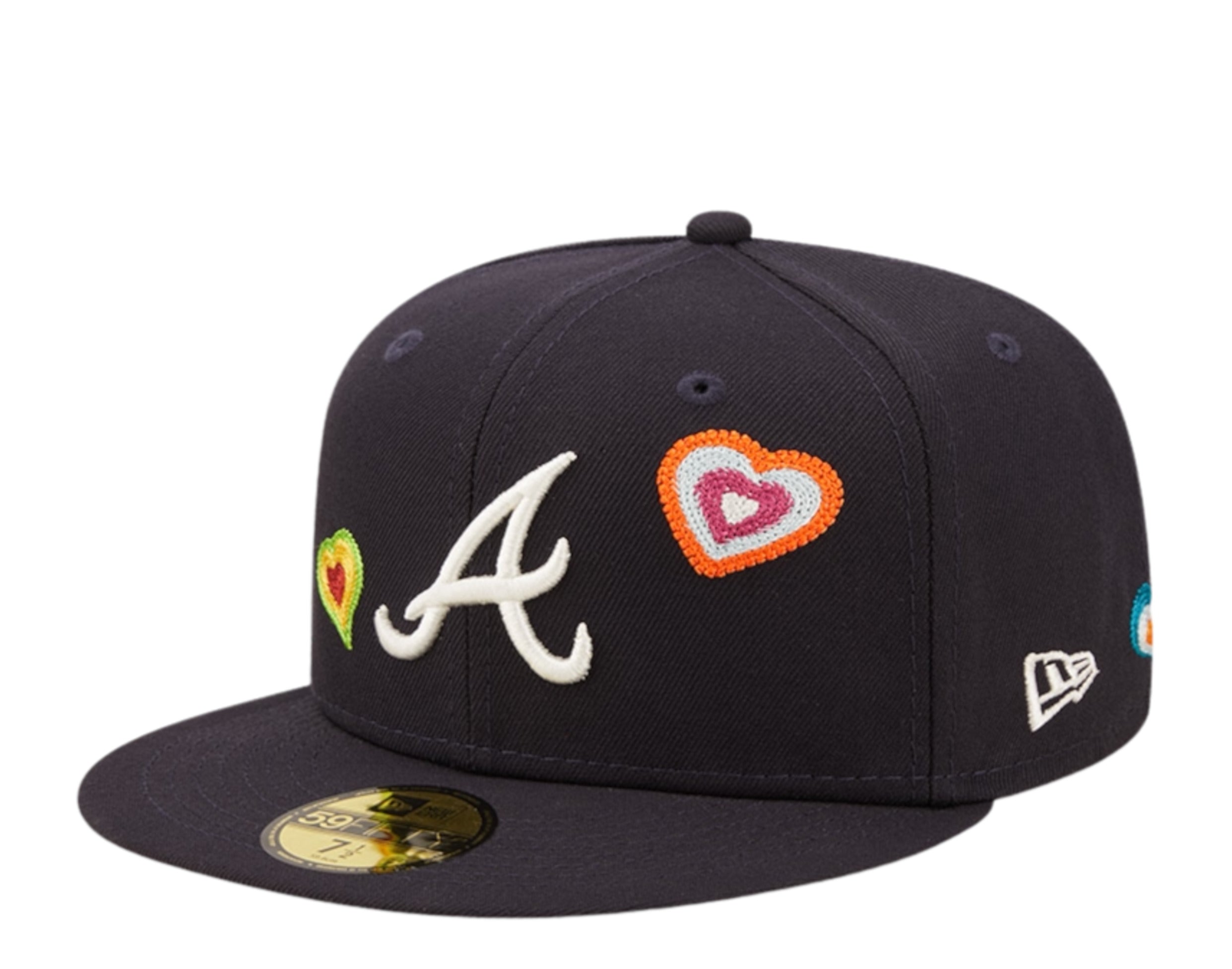 New Era 59Fifty MLB Atlanta Braves Chain Stitch Heart Fitted Hat W/ Pink Undervisor