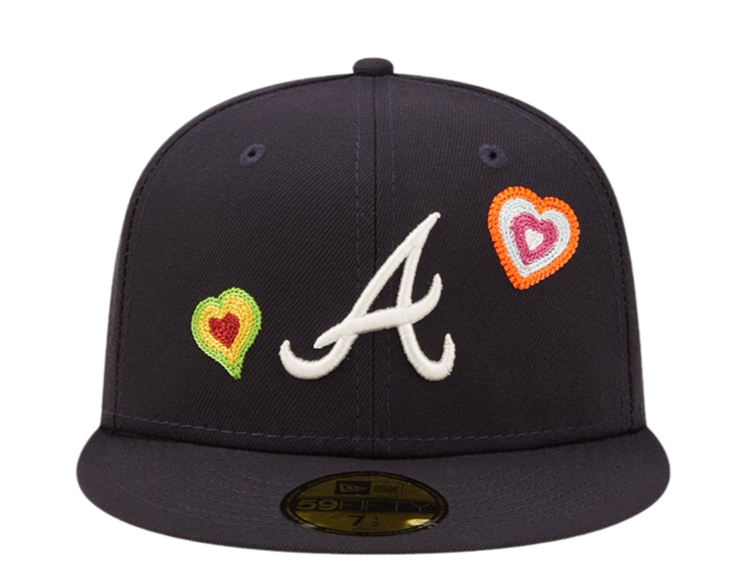 New Era 59Fifty MLB Atlanta Braves Chain Stitch Heart Fitted Hat W/ Pink Undervisor