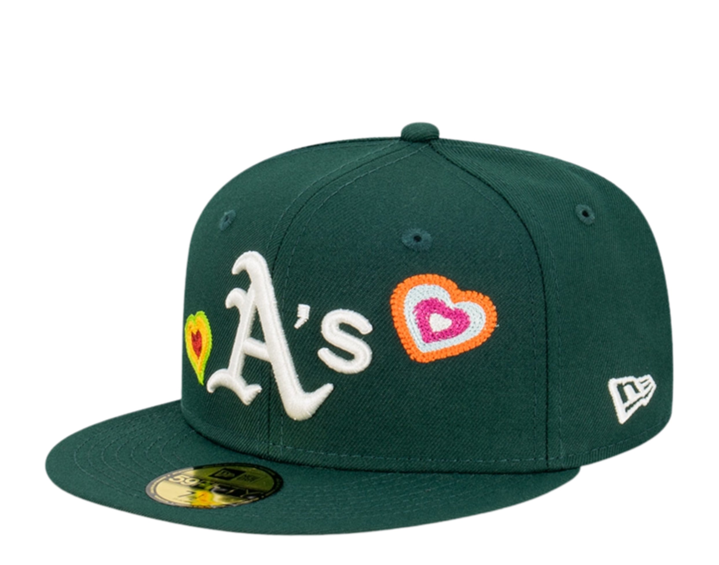 New Era 59Fifty MLB Oakland Athletics Chain Stitch Heart Fitted Hat W/ Pink Undervisor