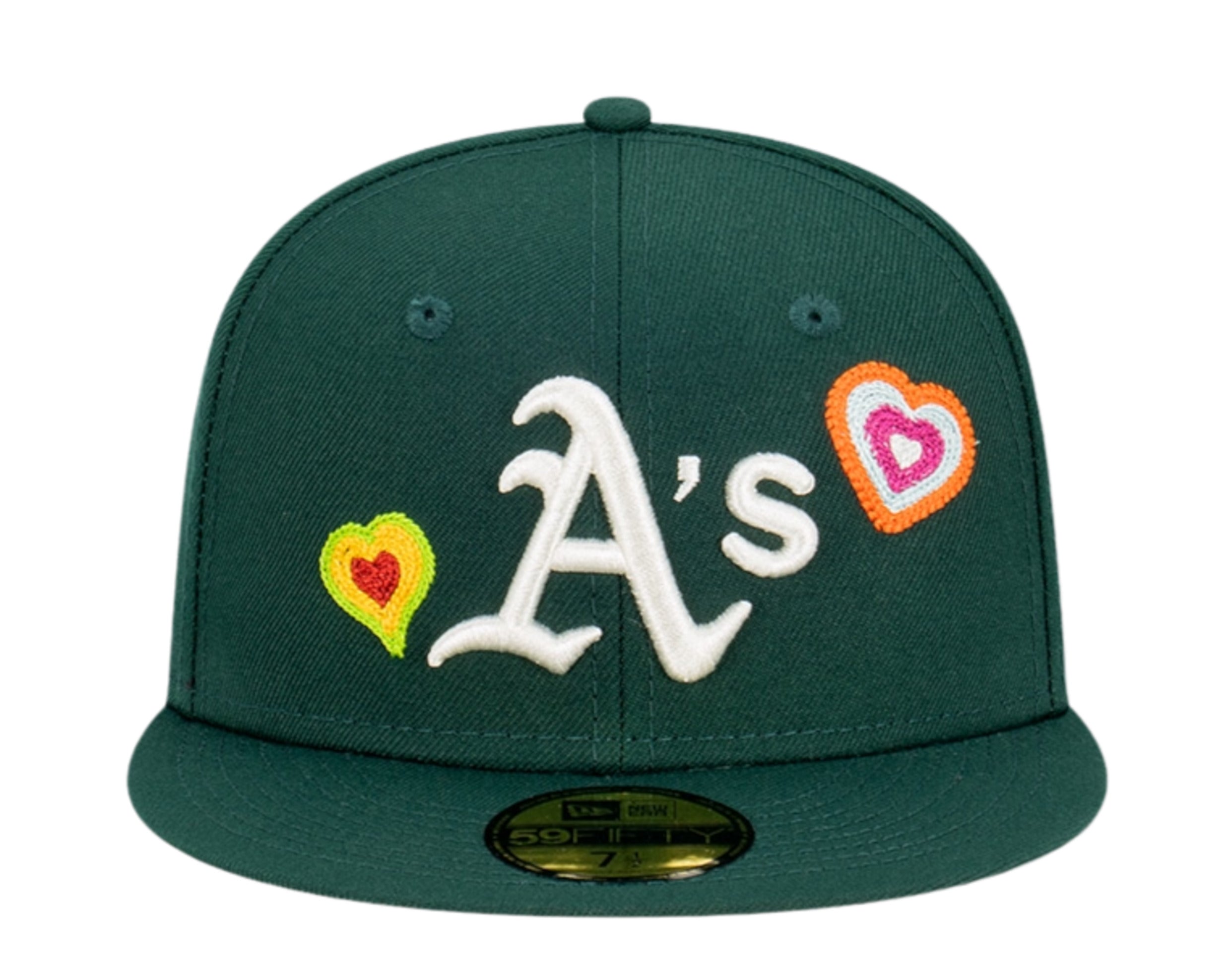 New Era 59Fifty MLB Oakland Athletics Chain Stitch Heart Fitted Hat W/ Pink Undervisor