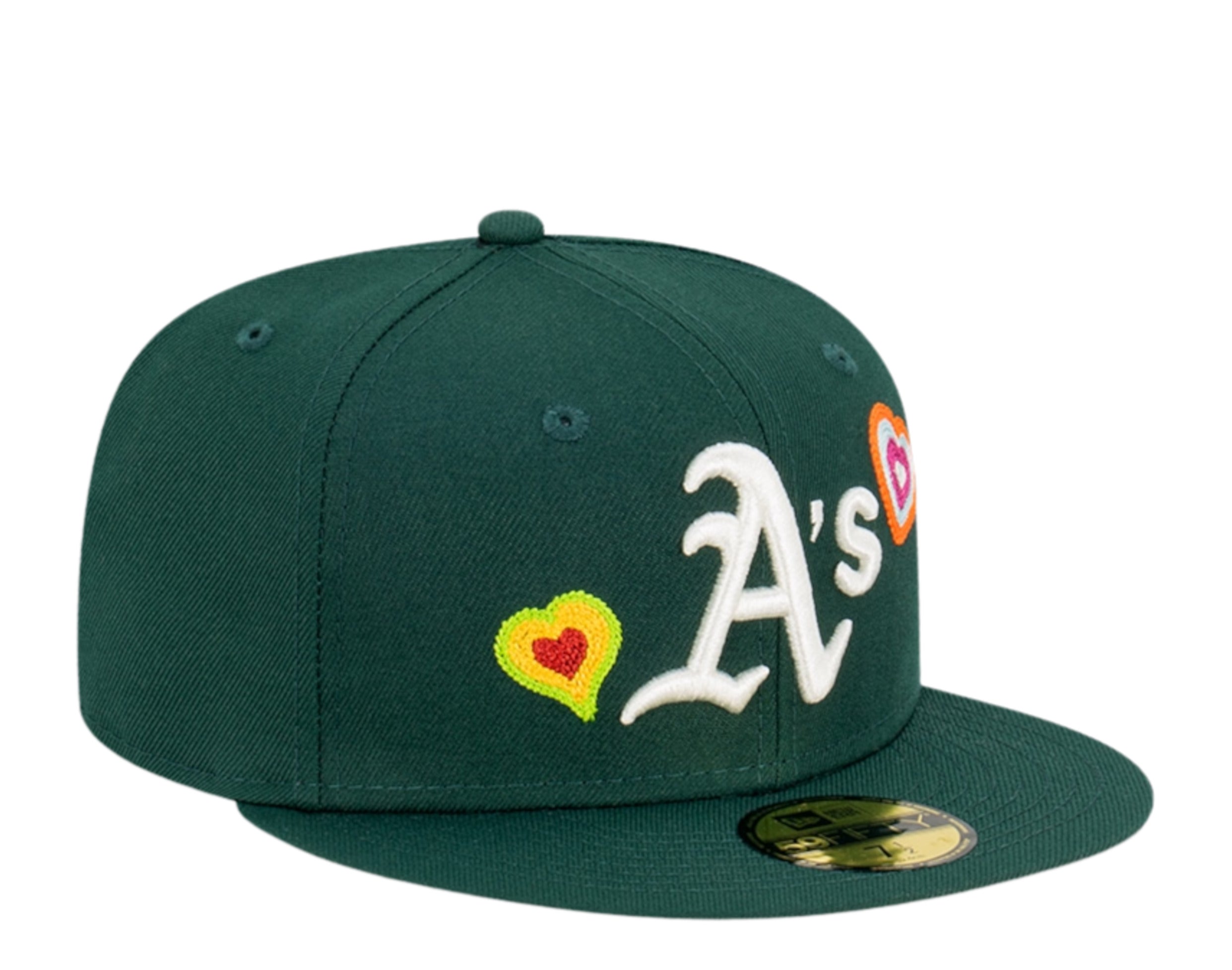 New Era 59Fifty MLB Oakland Athletics Chain Stitch Heart Fitted Hat W/ Pink Undervisor