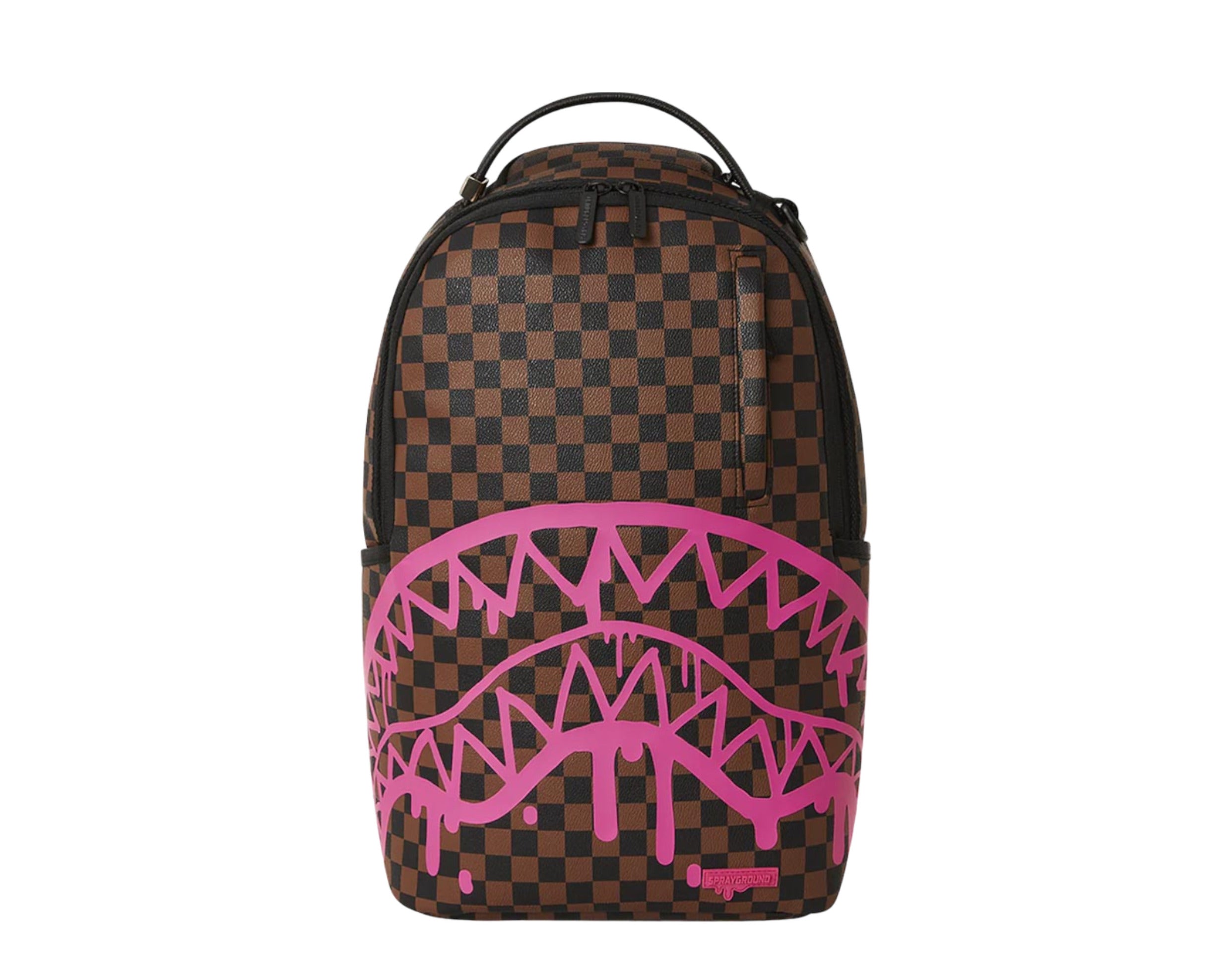 Sprayground Pink Drip Savage Brown & Black Checkered Mini Backpack