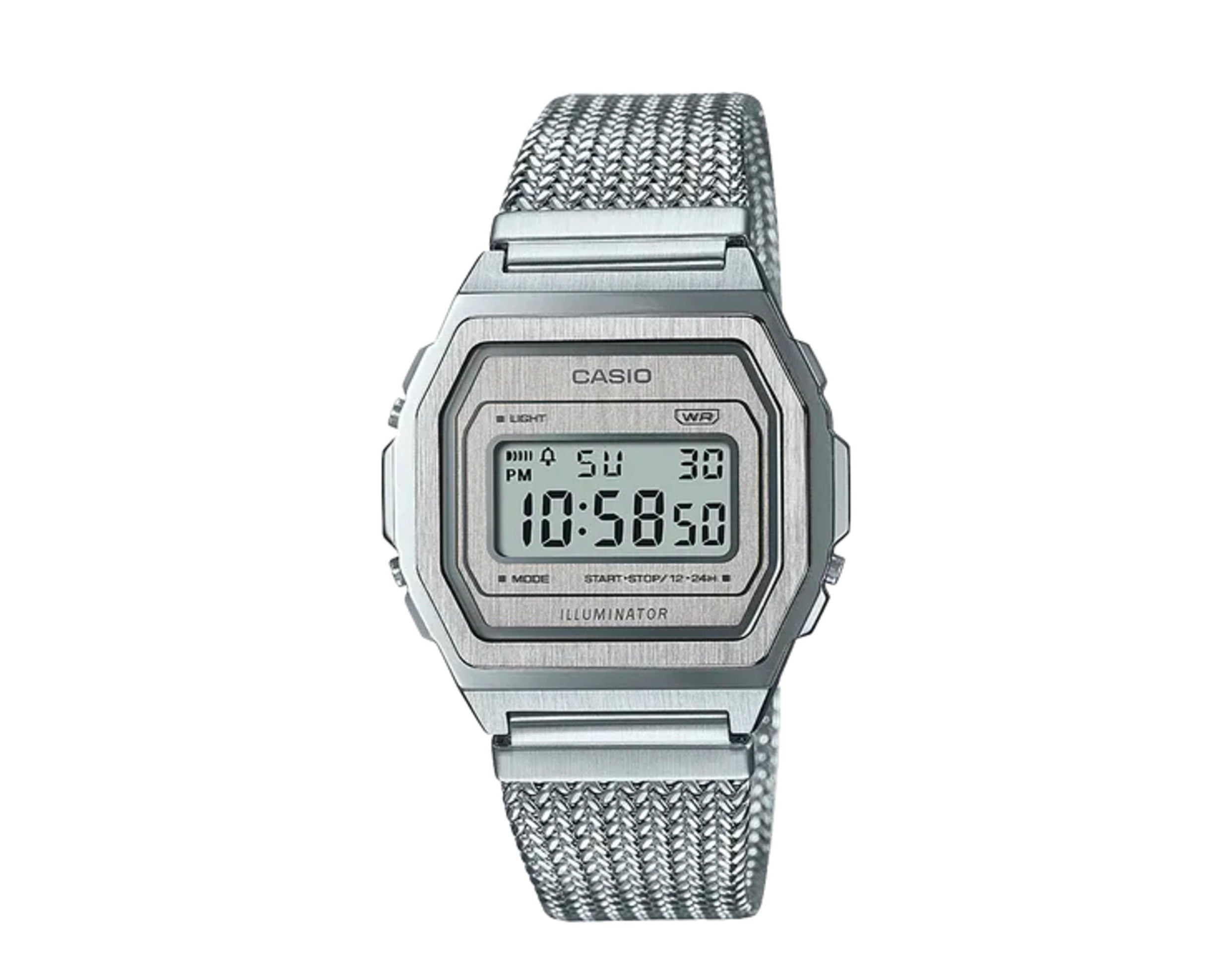 Casio Vintage A1000MA Digital Stainless Steel Mesh Watch