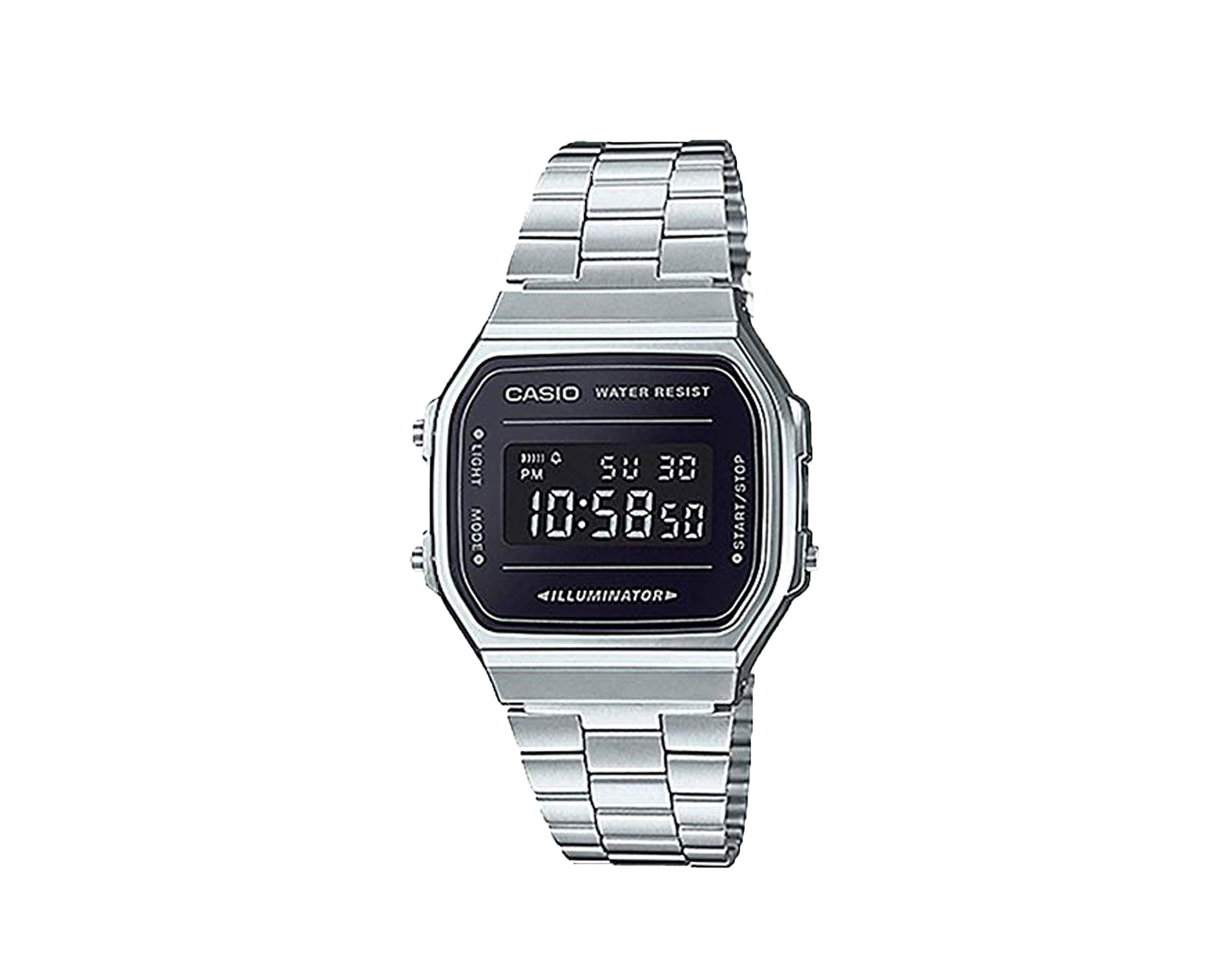 Casio A168WEM Vintage Mirror Finish Digital Stainless Steel Men's Watch