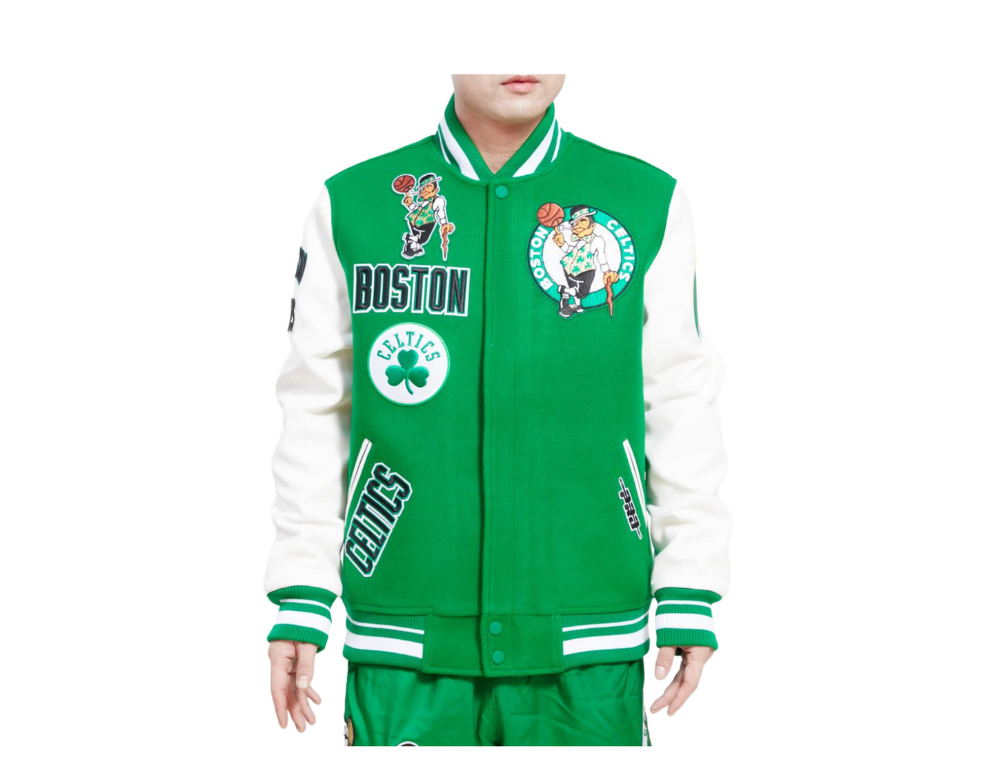 BOSTON CELTICS RETRO CLASSIC RIB WOOL VARSITY JACKET (BLACK/KELLY GREEN)