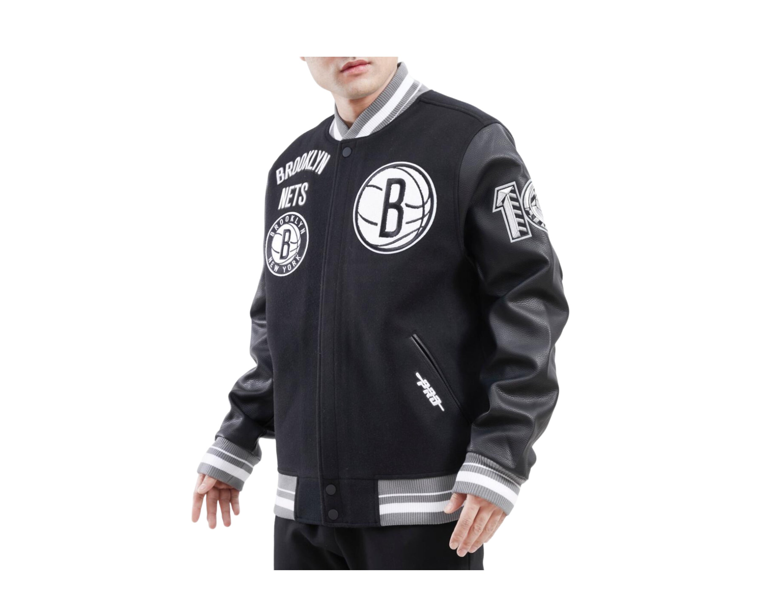 Pro Standard Brooklyn Nets Retro Classic Rib Wool Varsity Jacket (Black/Grey) 3XL