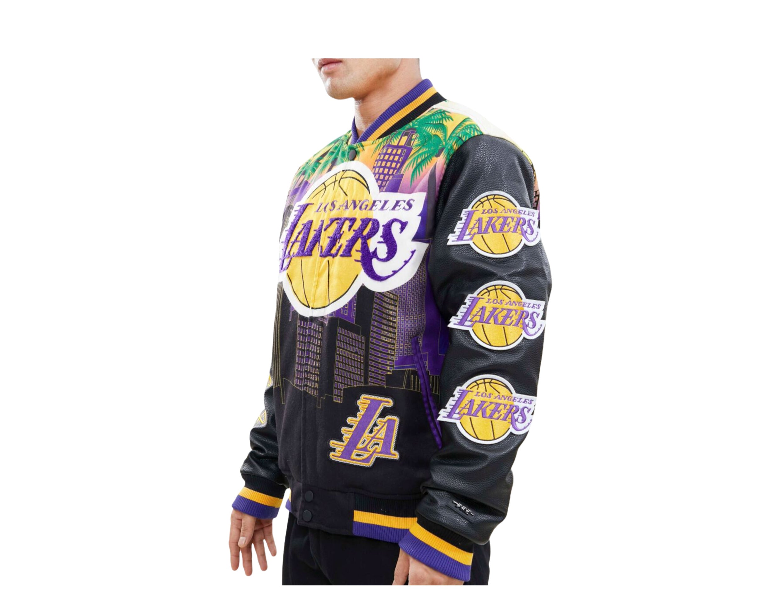 Men's Black Pyramid Logo Varsity Los Angeles Lakers Jacket -GLJ