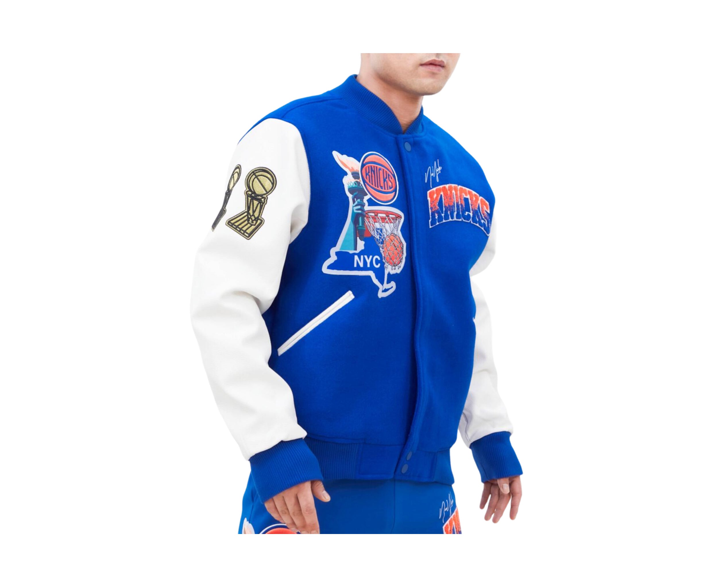 Pro Standard Women's New York Knicks Denim Varsity Bomber Jacket
