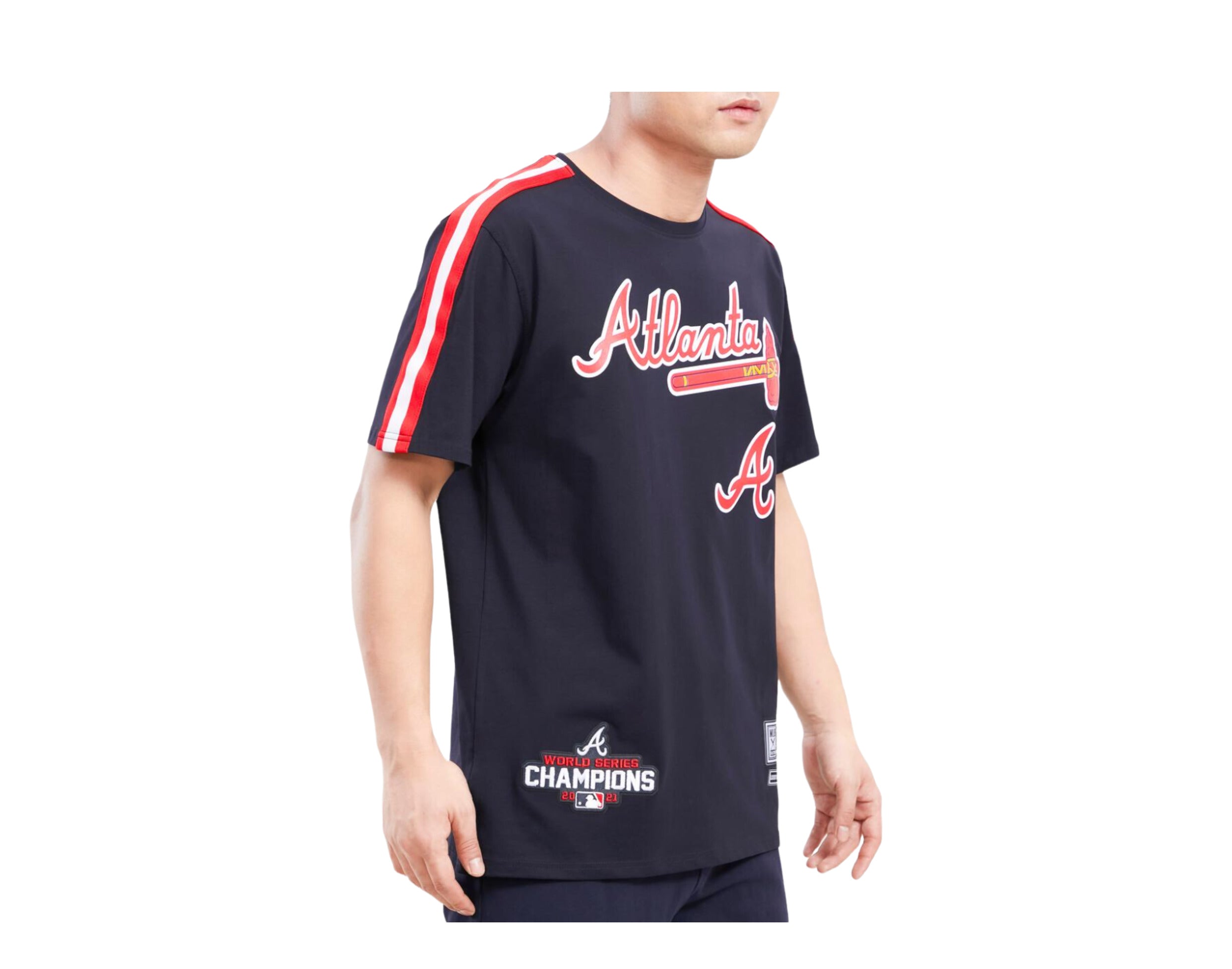 Men's Pro Standard Navy/Red Atlanta Braves Taping T-Shirt Size: Medium
