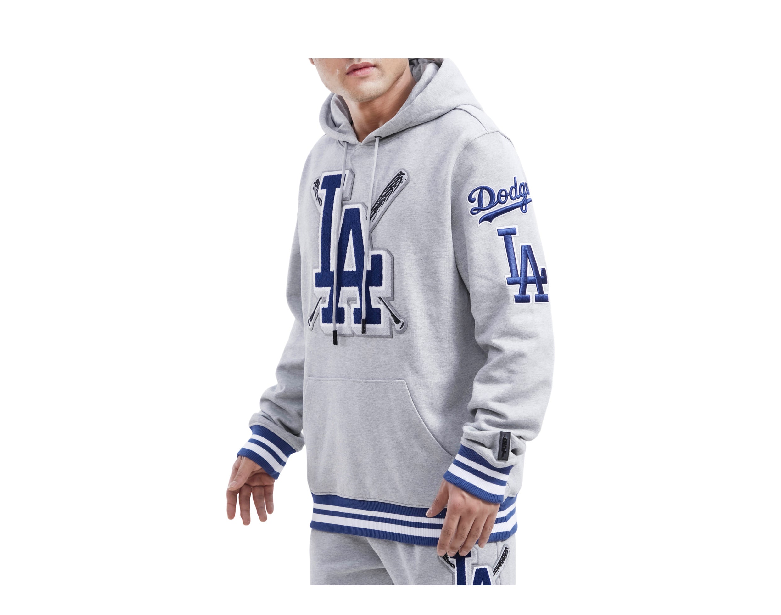Men's Pro Standard Heather Gray Los Angeles Dodgers Mash Up Logo Pullover Hoodie Size: Medium